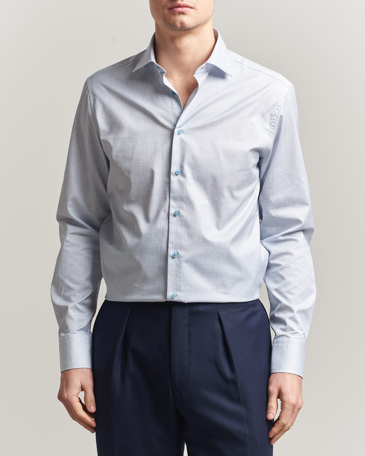 Homme | Chemises | Stenströms | Regular Fit Micro Printed Twill Shirt Light Blue