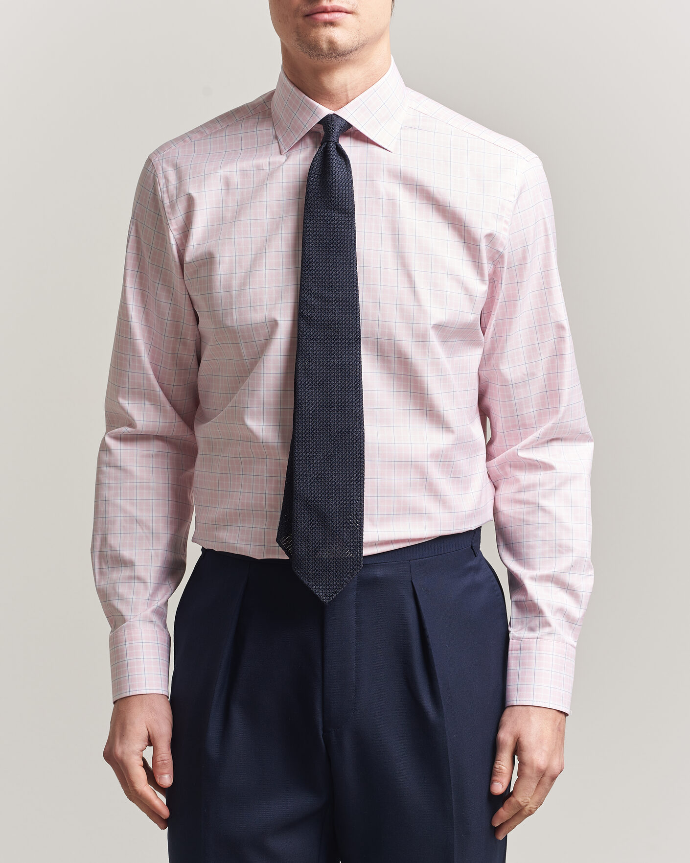 Homme | Chemises | Stenströms | Regular Fit Over Check Cotton Shirt Pink