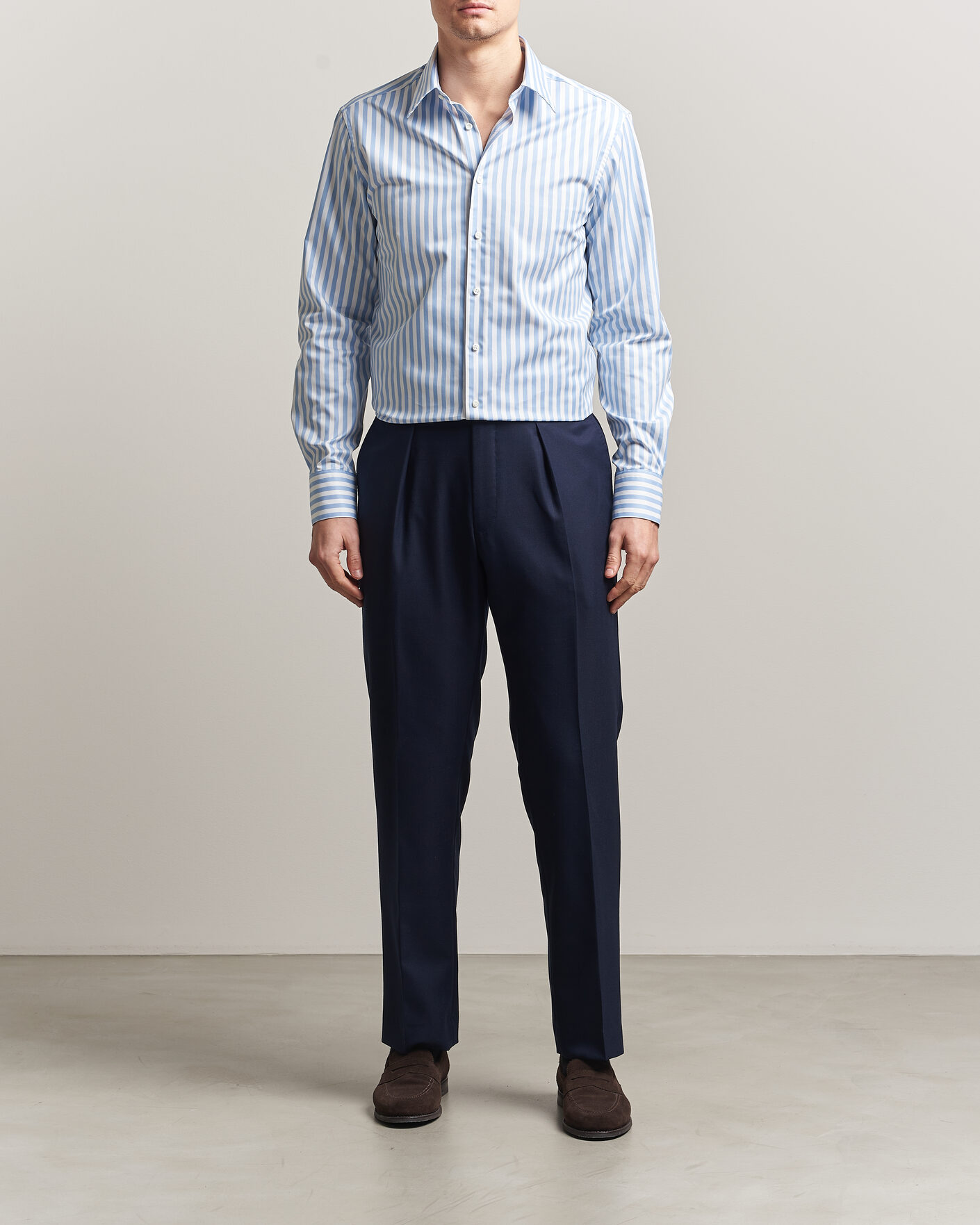 Homme | Chemises | Stenströms | Regular Fit Striped Pointed Collar Shirt Blue