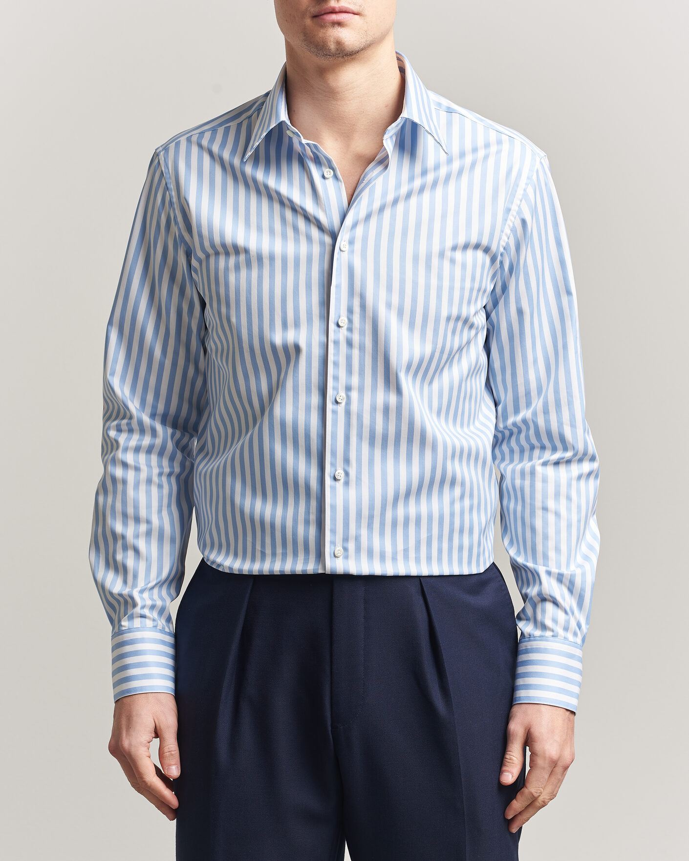 Homme | Chemises | Stenströms | Regular Fit Striped Pointed Collar Shirt Blue