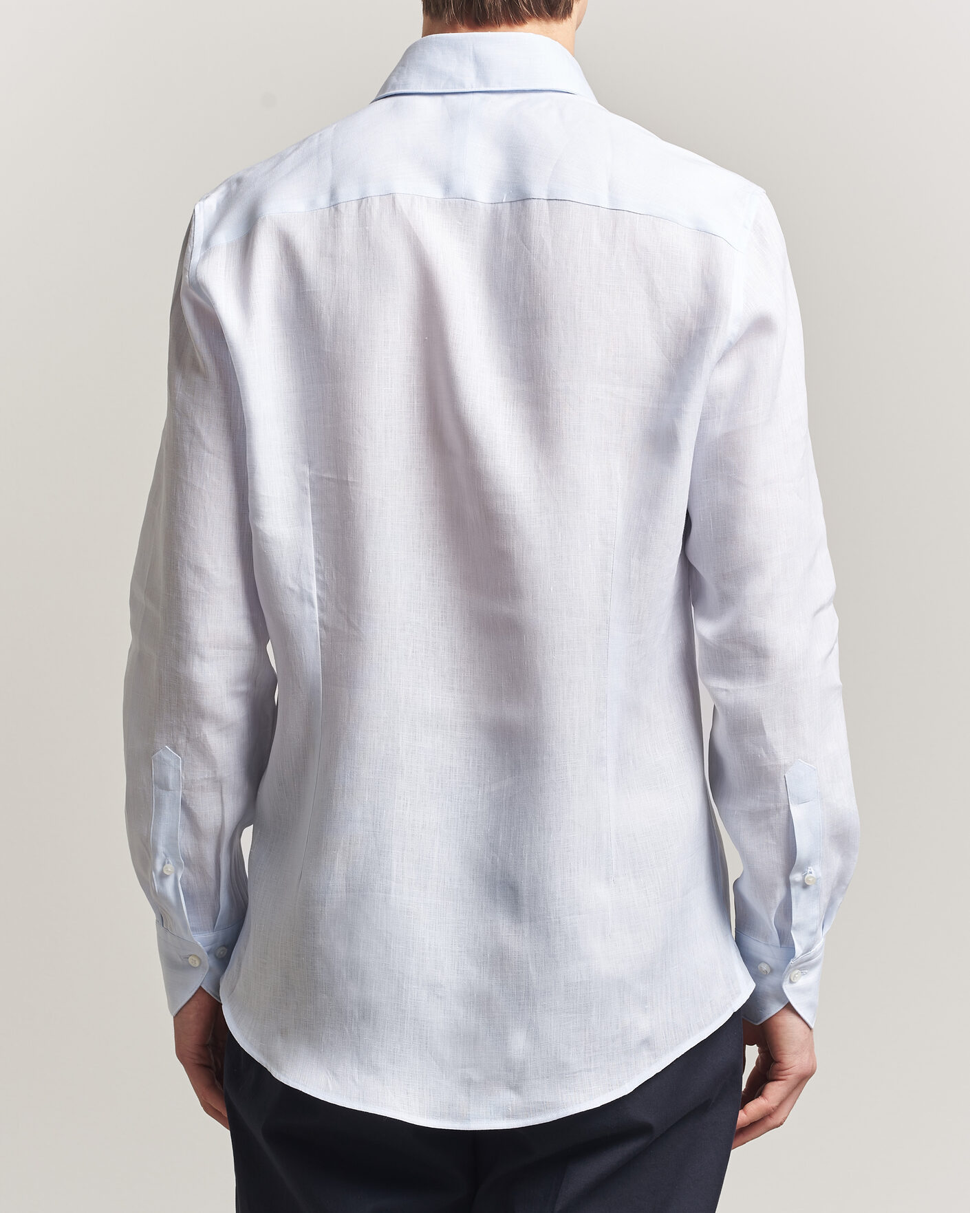 Homme | Chemises | Stenströms | 1899 Linen One Piece Collar Shirt Light Blue