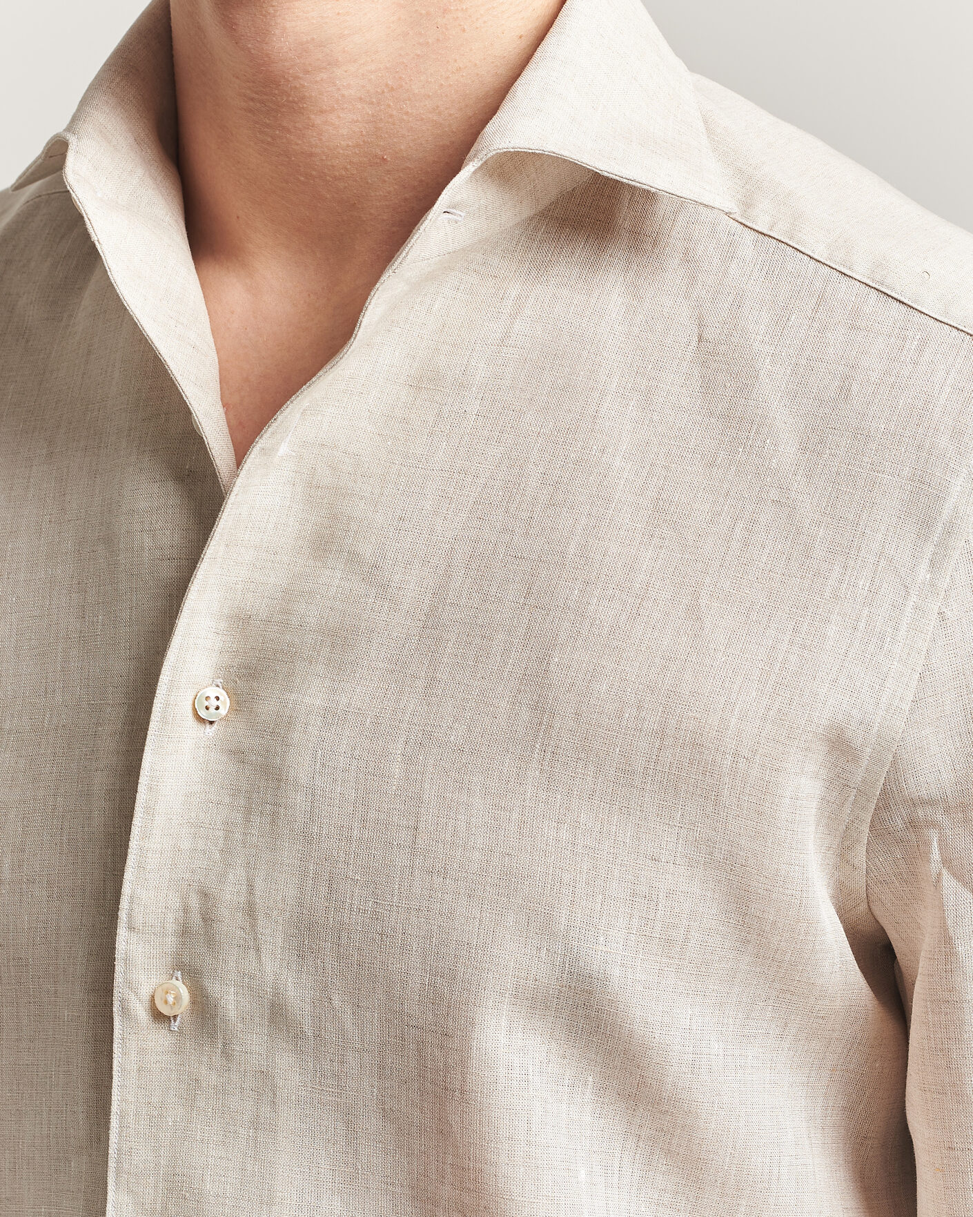 Homme | Chemises | Stenströms | 1899 Linen One Piece Collar Shirt Beige