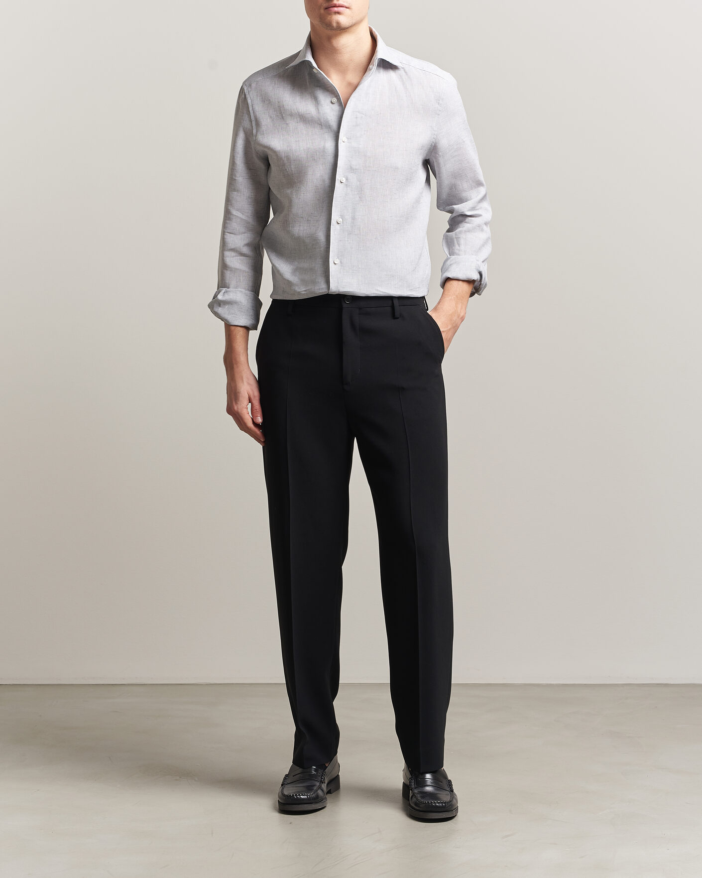 Homme | Chemises | Stenströms | 1899 Linen One Piece Collar Shirt Grey