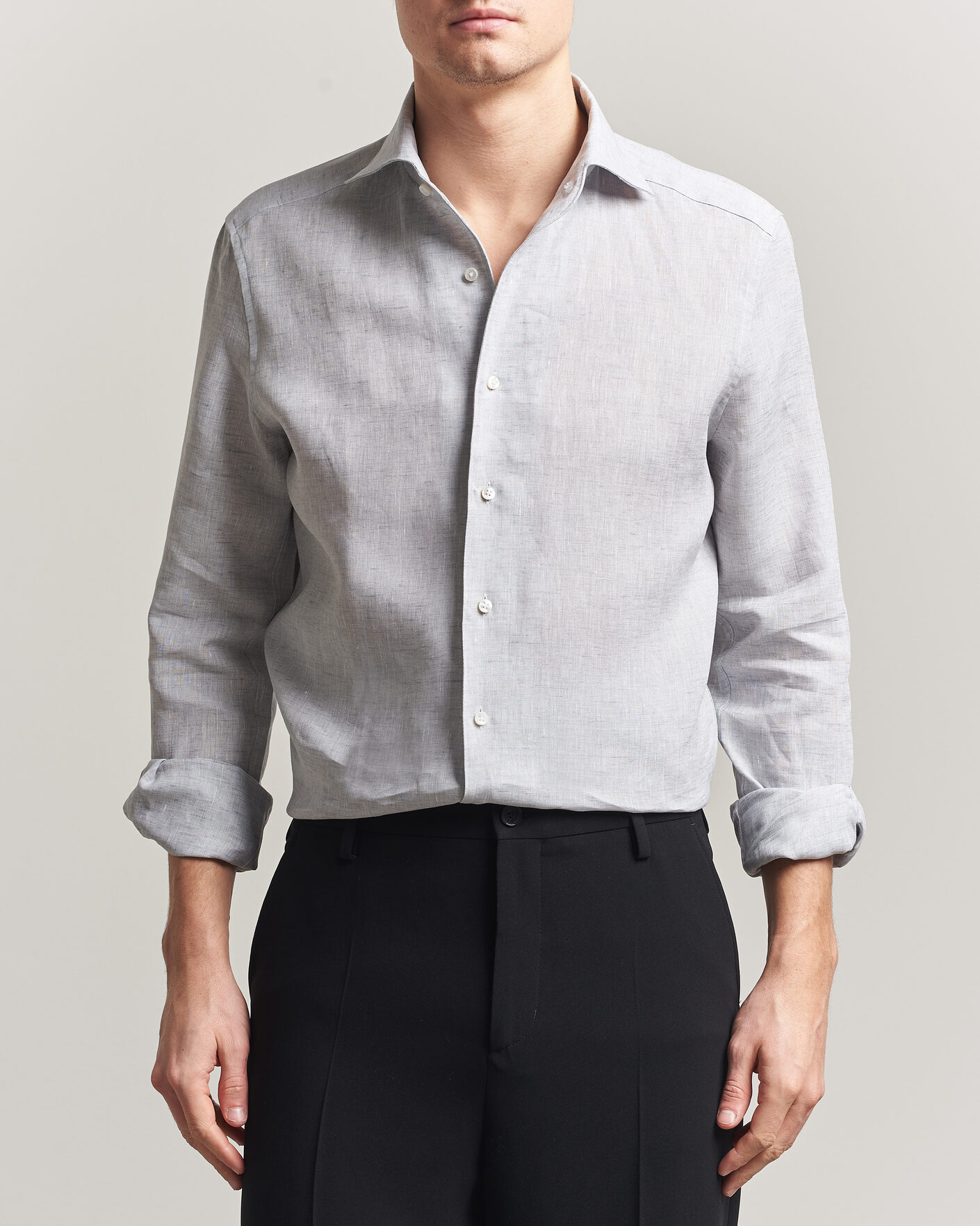 Homme | Chemises | Stenströms | 1899 Linen One Piece Collar Shirt Grey