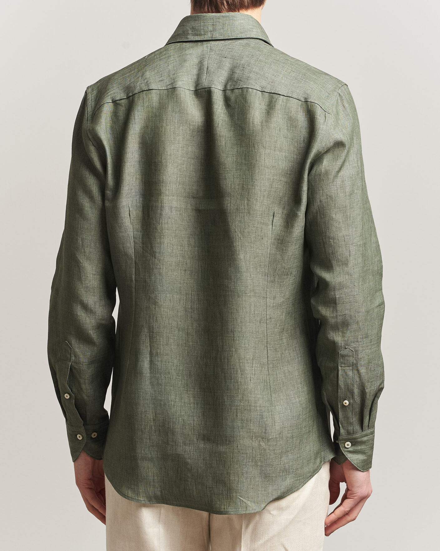 Homme | Chemises | Stenströms | 1899 Linen One Piece Collar Shirt Olive