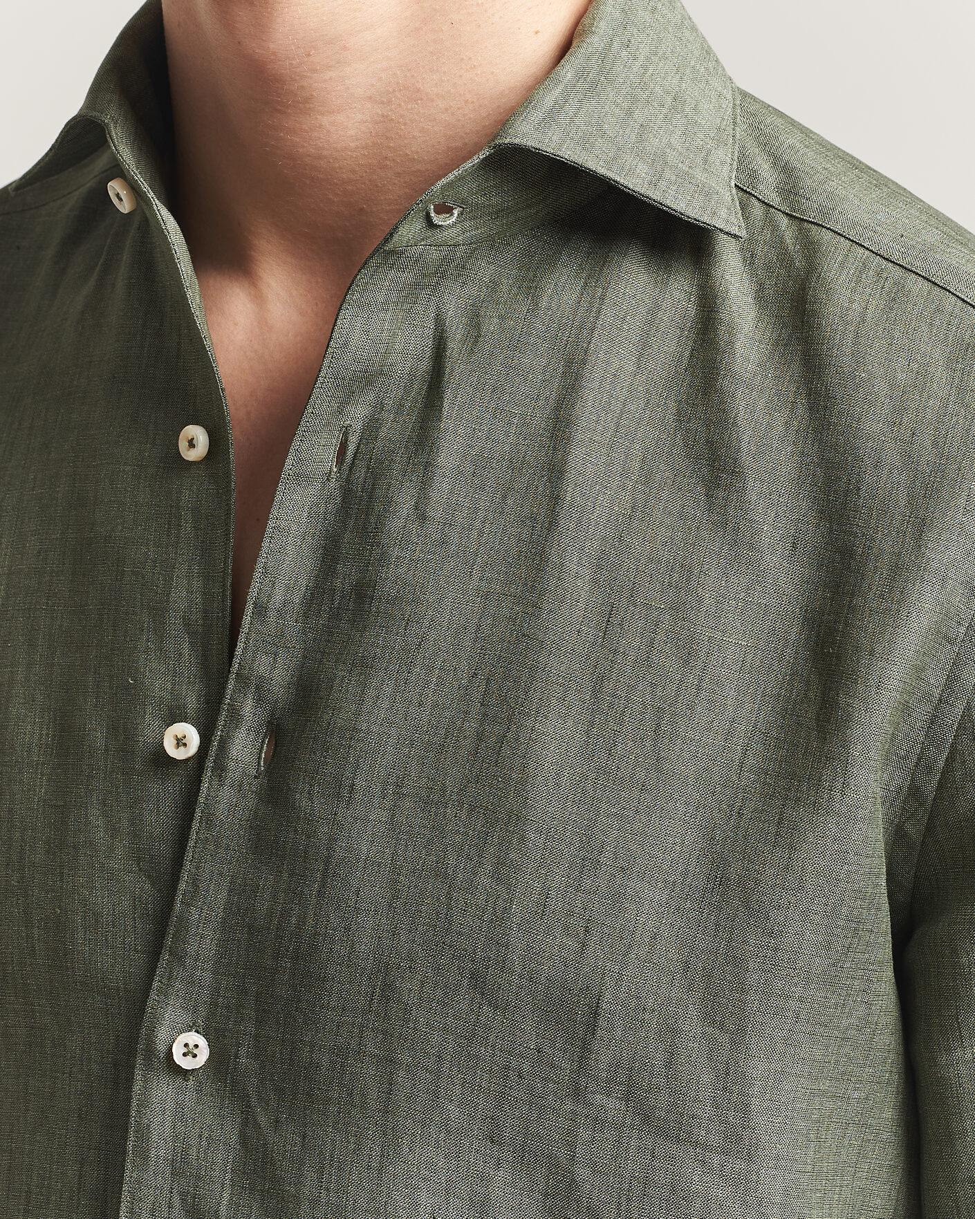 Homme | Chemises | Stenströms | 1899 Linen One Piece Collar Shirt Olive