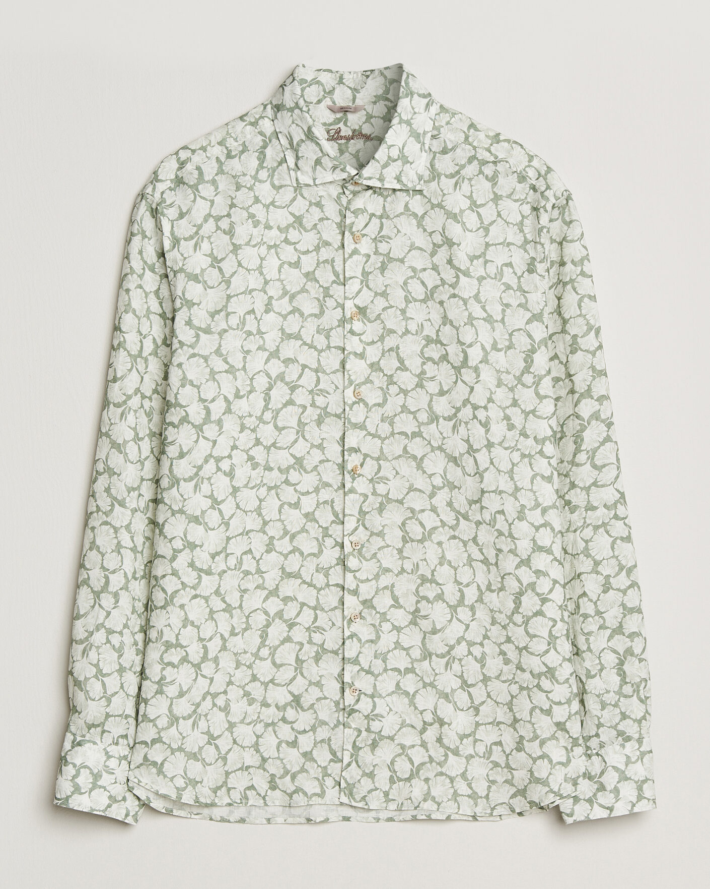 Homme | Chemises | Stenströms | Regular Fit Flower Printed Linen Shirt Green