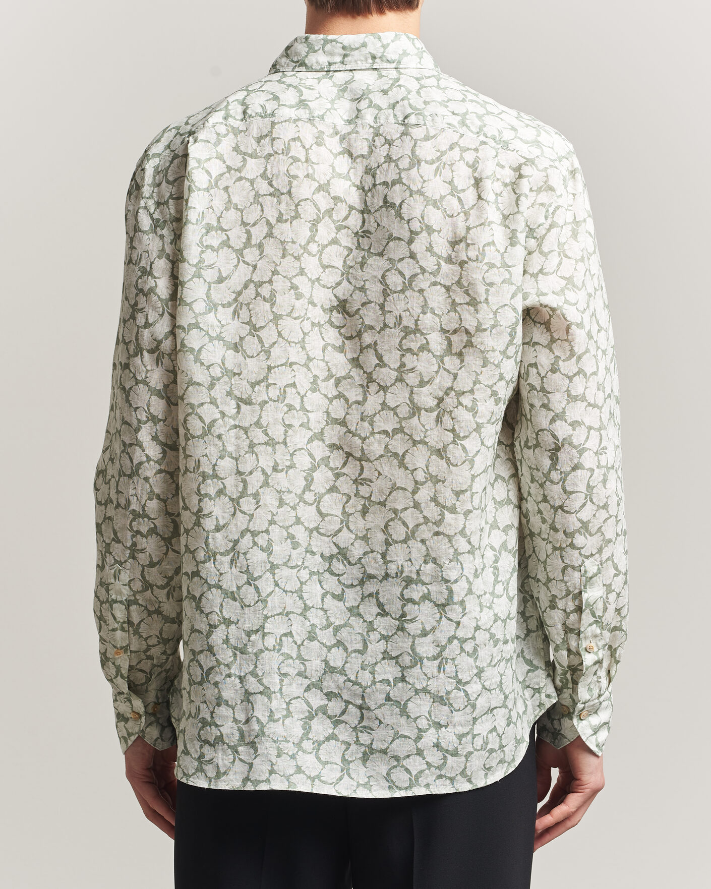 Homme | Chemises | Stenströms | Regular Fit Flower Printed Linen Shirt Green