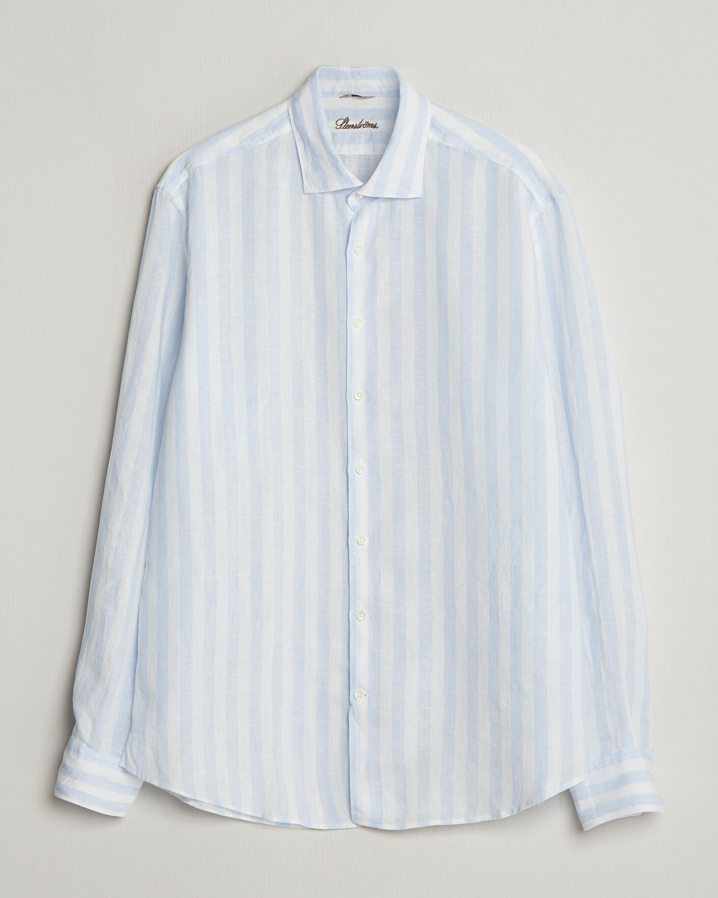 Homme | Chemises | Stenströms | Regular Fit Wide Stripe Linen Shirt Light Blue