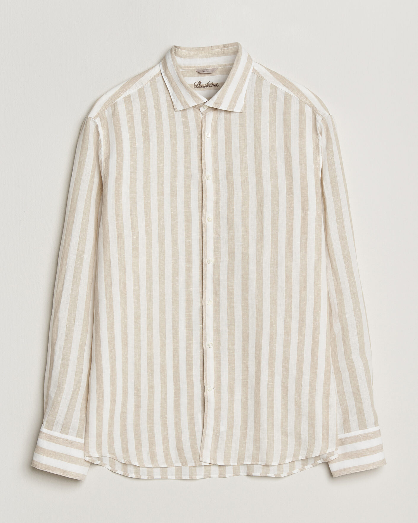 Homme | Chemises | Stenströms | Regular Fit Wide Stripe Linen Shirt Beige
