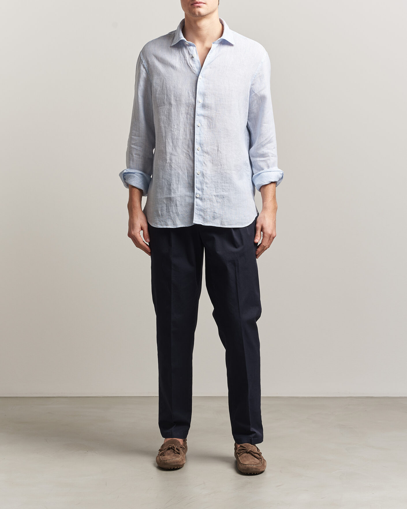 Homme | Chemises | Stenströms | Regular Fit Thin Striped Linen Shirt Light Blue