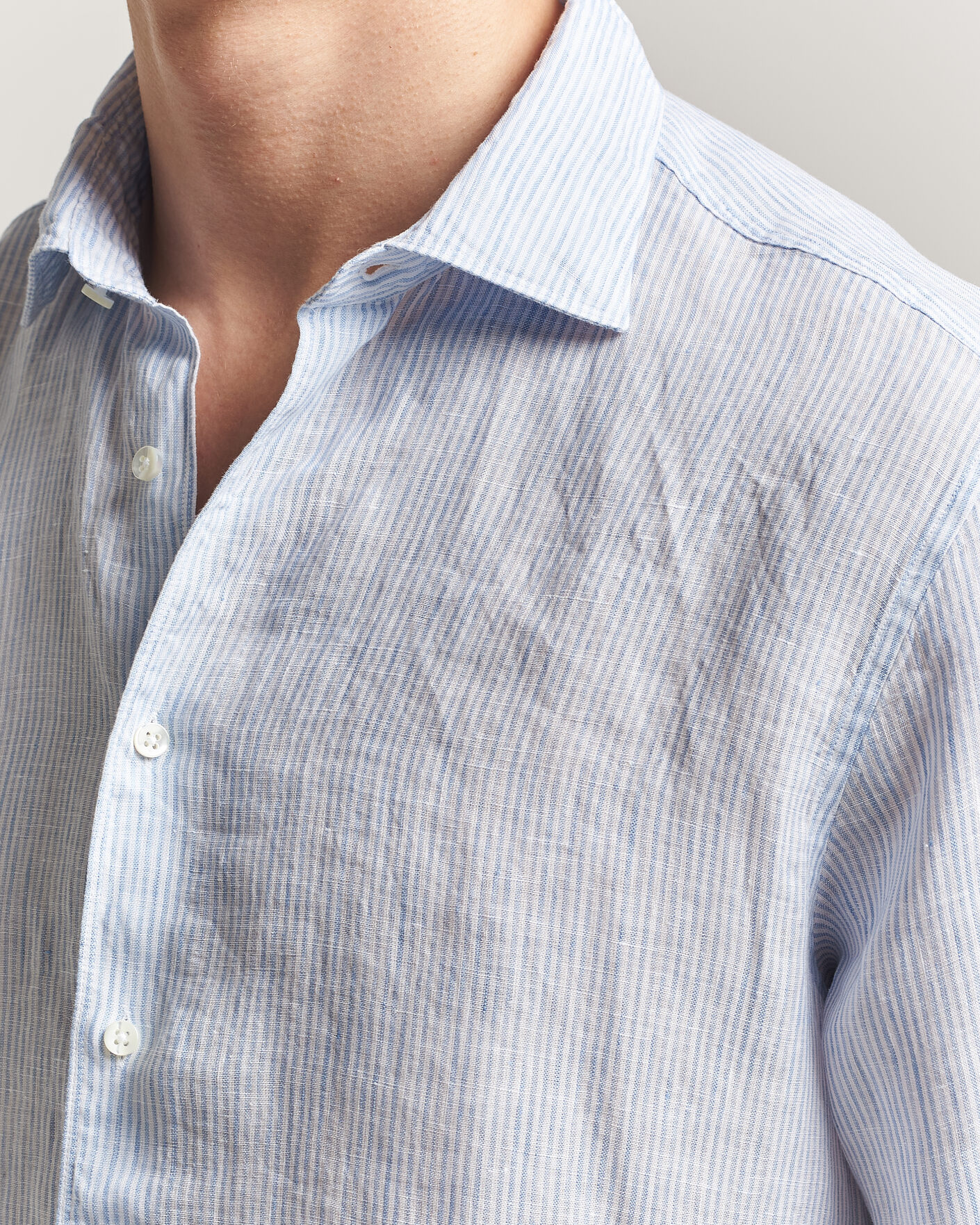 Homme | Chemises | Stenströms | Regular Fit Thin Striped Linen Shirt Light Blue