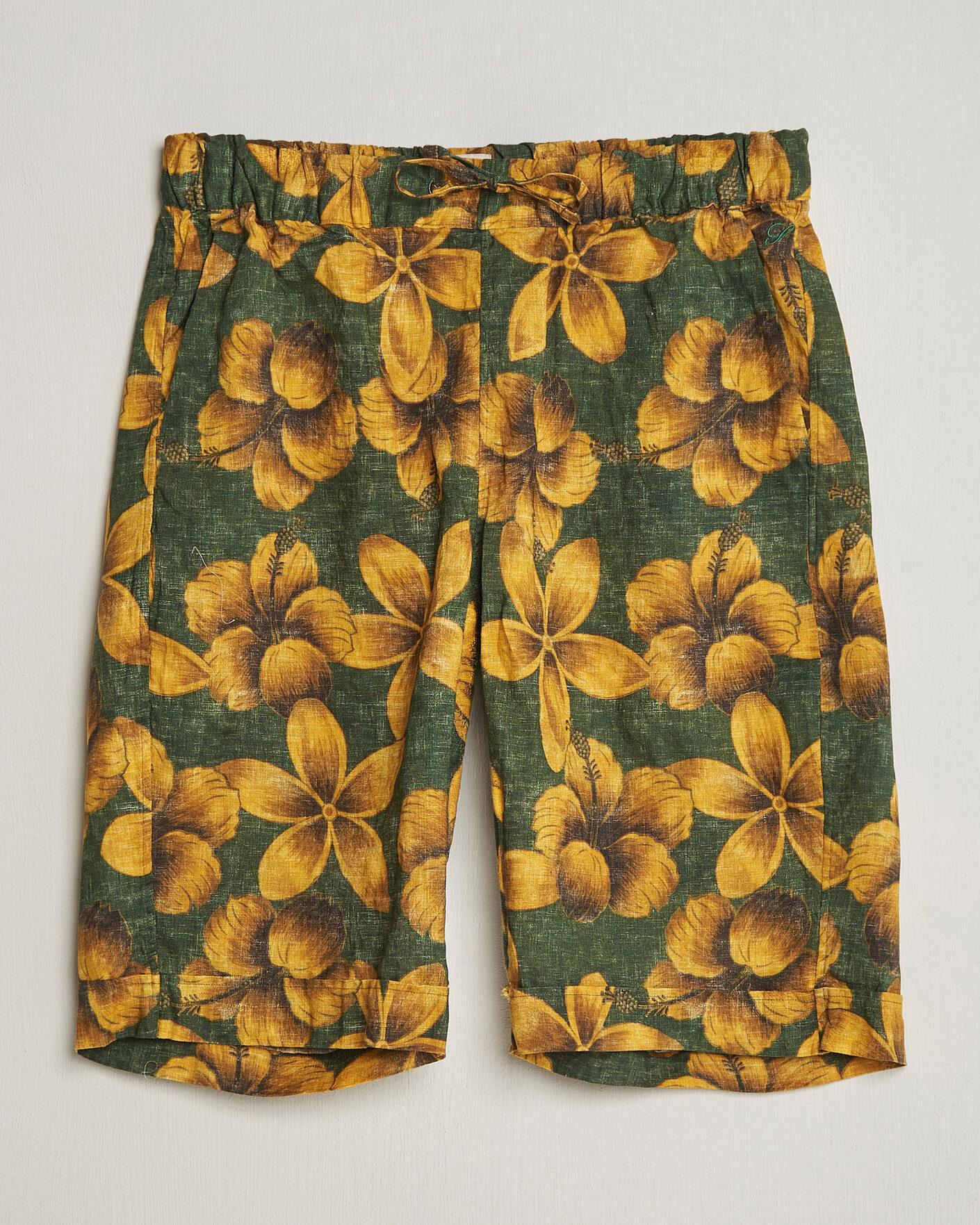 Homme | Shorts | Stenströms | Flower Printed Linen Shorts Green