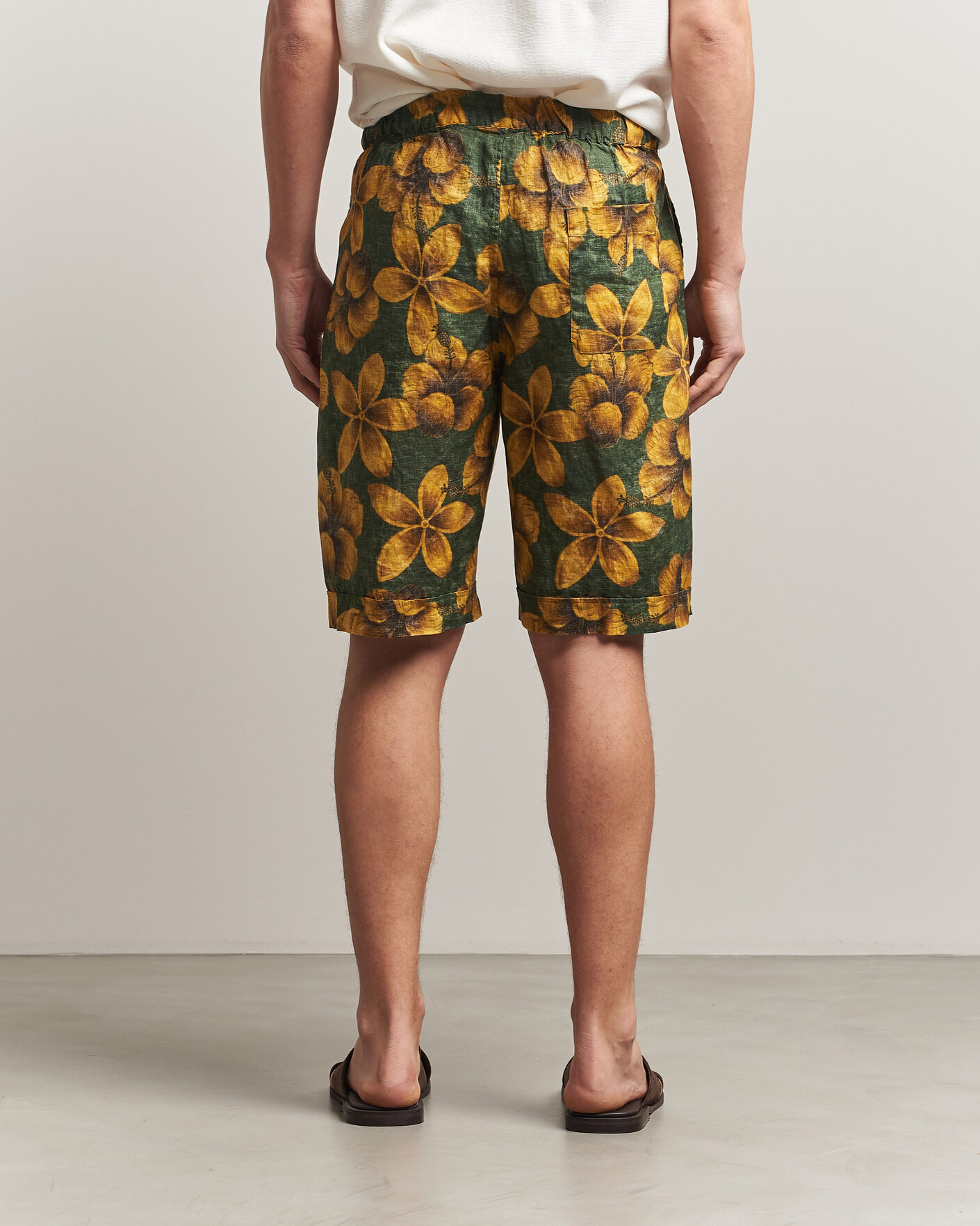 Homme | Shorts | Stenströms | Flower Printed Linen Shorts Green