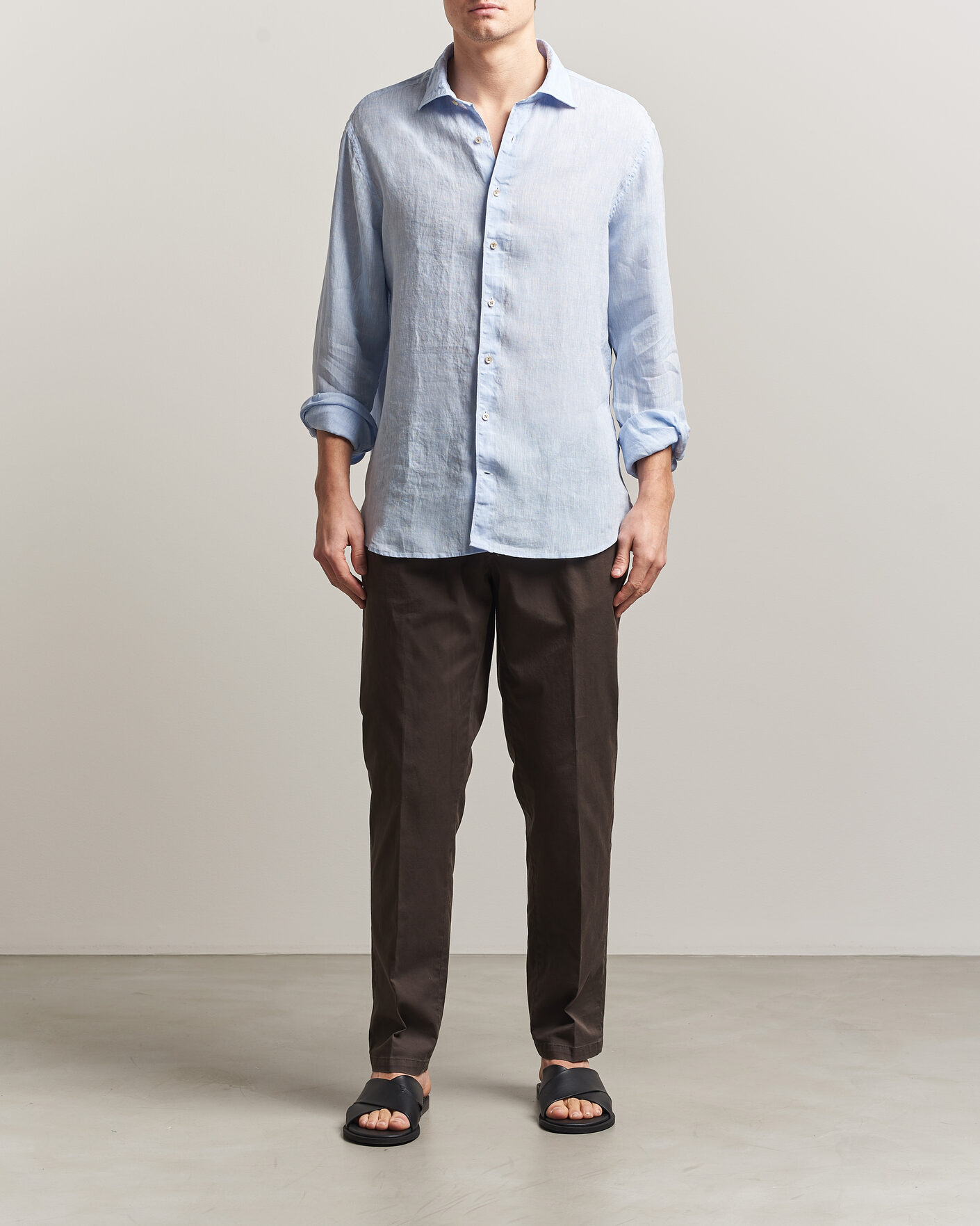 Homme | Chemises | Stenströms | Regular Fit Cut Away Linen Shirt Light Blue