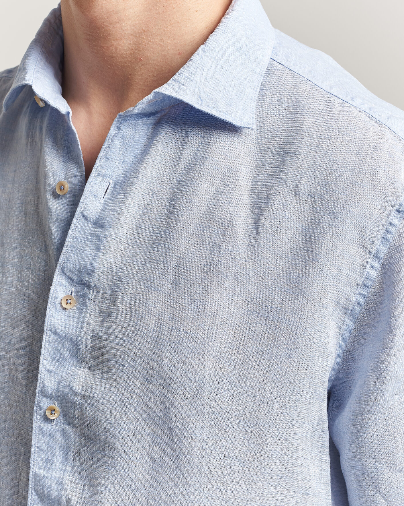 Homme | Chemises | Stenströms | Regular Fit Cut Away Linen Shirt Light Blue