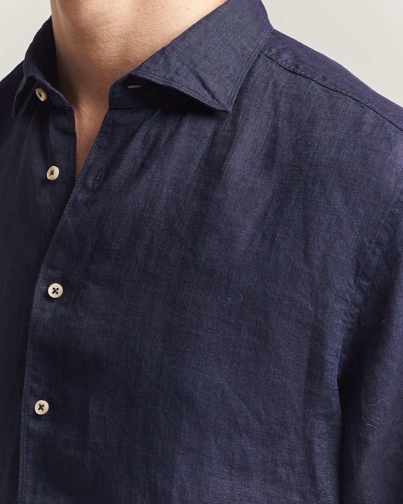 Homme | Chemises | Stenströms | Regular Fit Cut Away Linen Shirt Navy