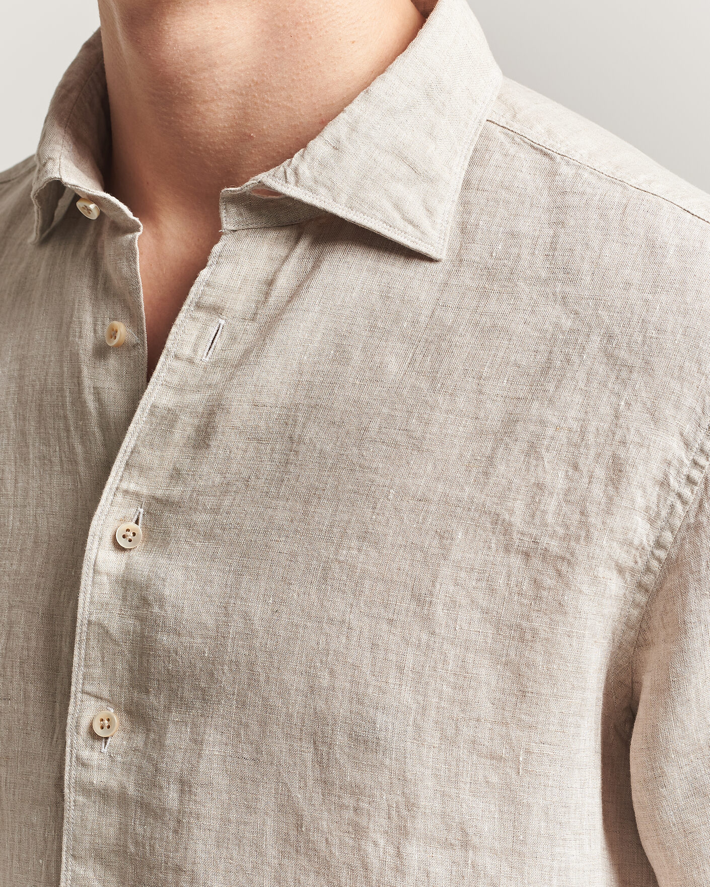 Homme | Chemises | Stenströms | Regular Fit Cut Away Linen Shirt Beige
