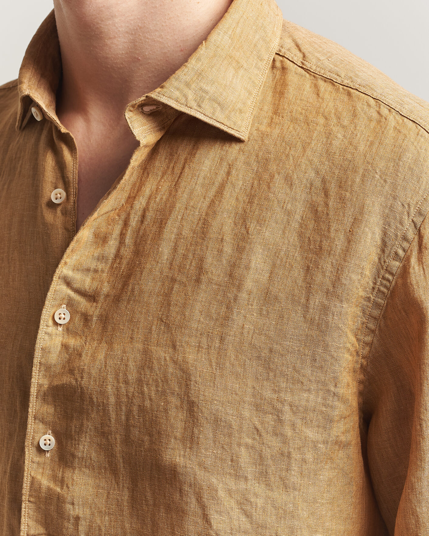 Homme | Chemises | Stenströms | Regular Fit Cut Away Linen Shirt Light Brown