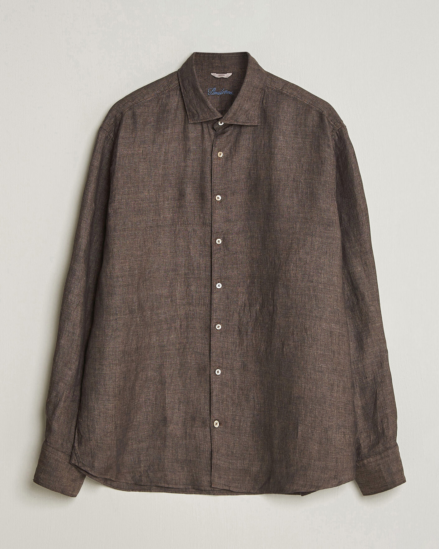 Homme | Chemises | Stenströms | Regular Fit Cut Away Linen Shirt Brown
