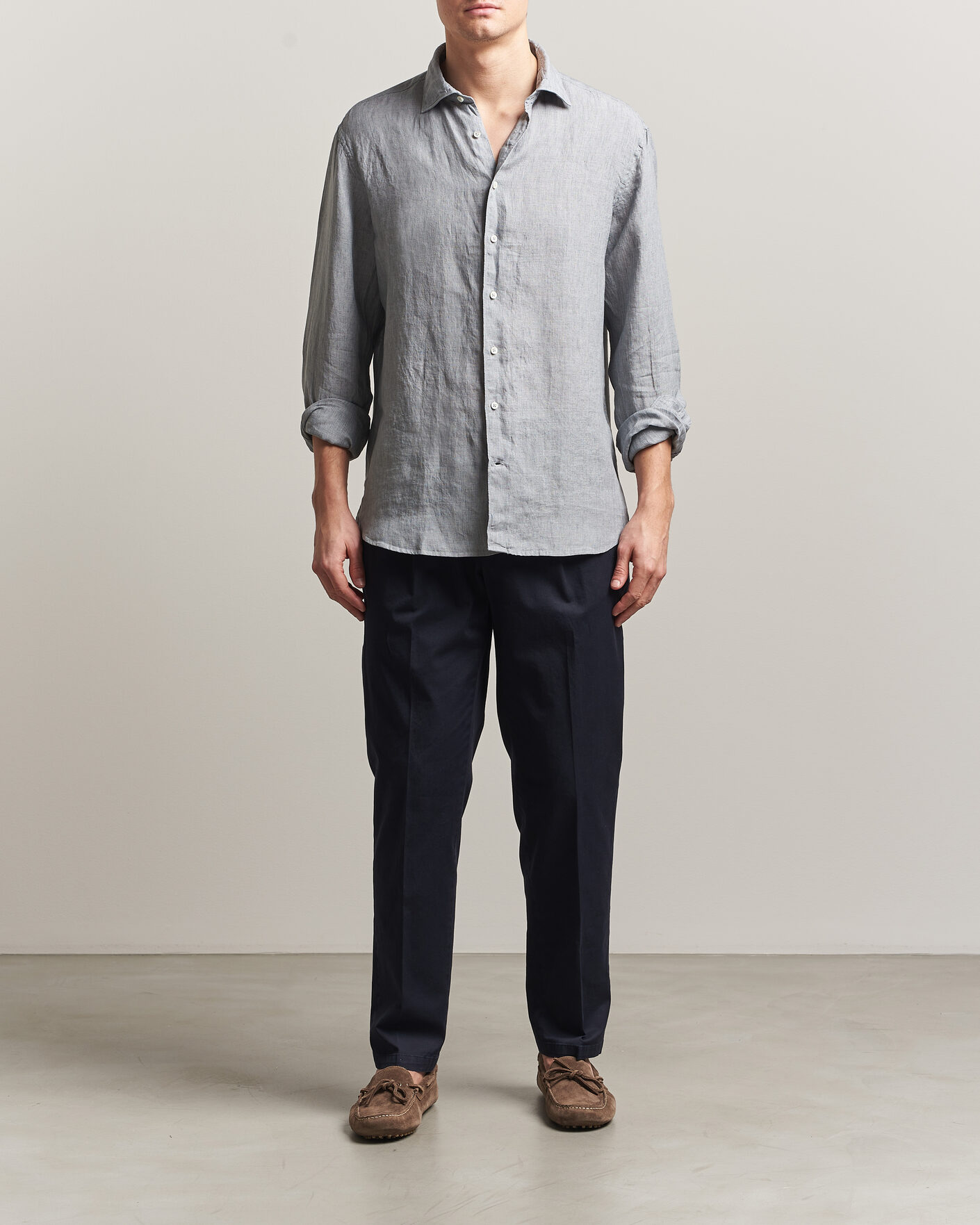 Homme | Chemises | Stenströms | Regular Fit Cut Away Linen Shirt Grey