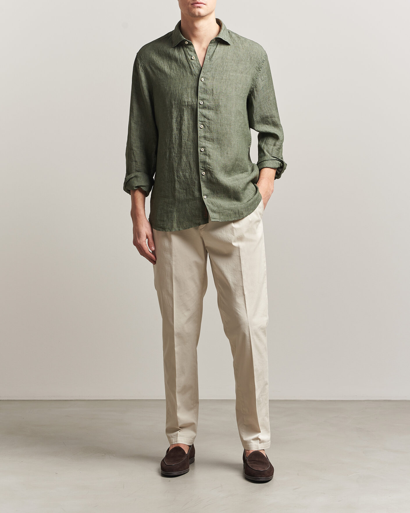 Homme | Chemises | Stenströms | Regular Fit Cut Away Linen Shirt Green