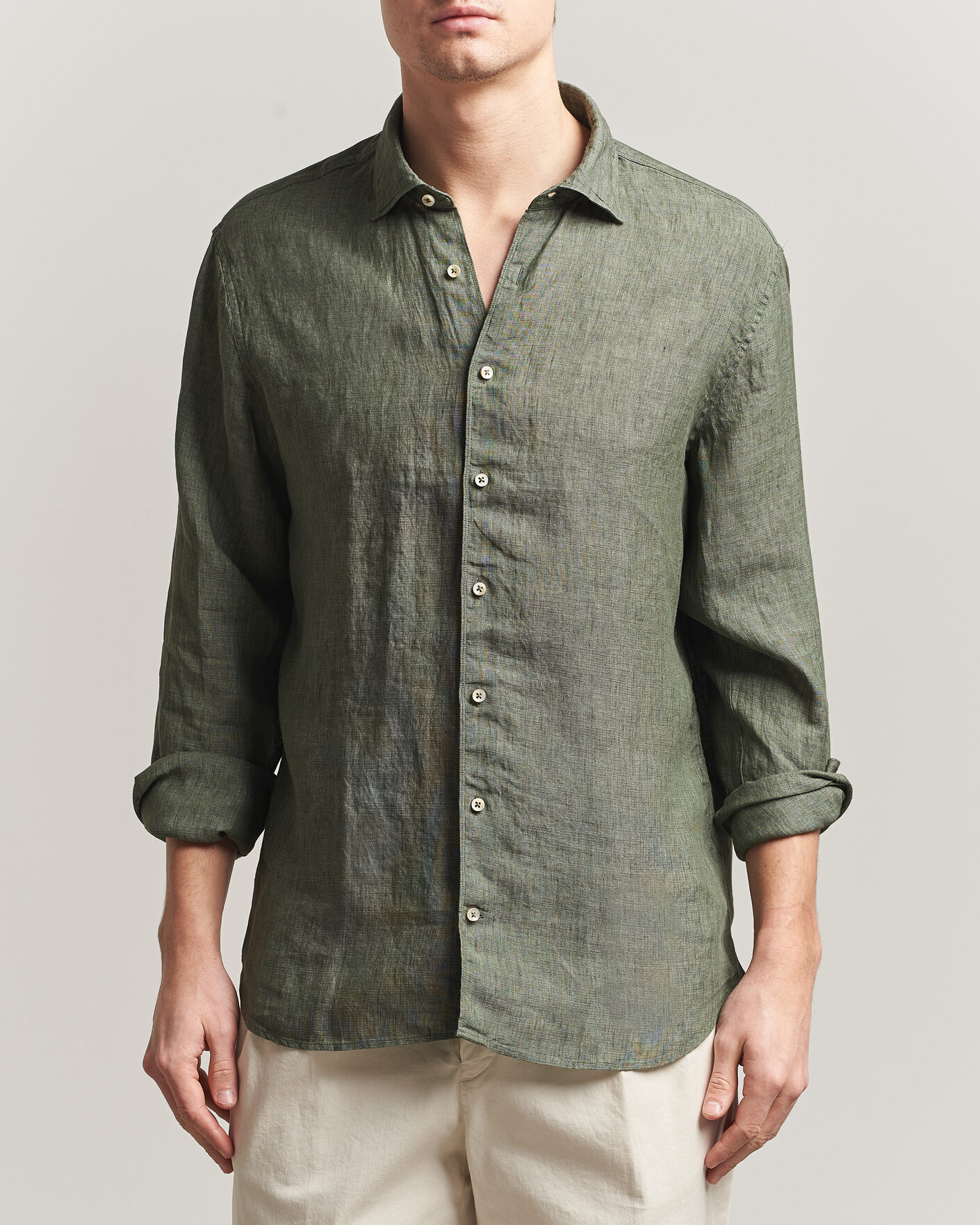 Homme | Chemises | Stenströms | Regular Fit Cut Away Linen Shirt Green