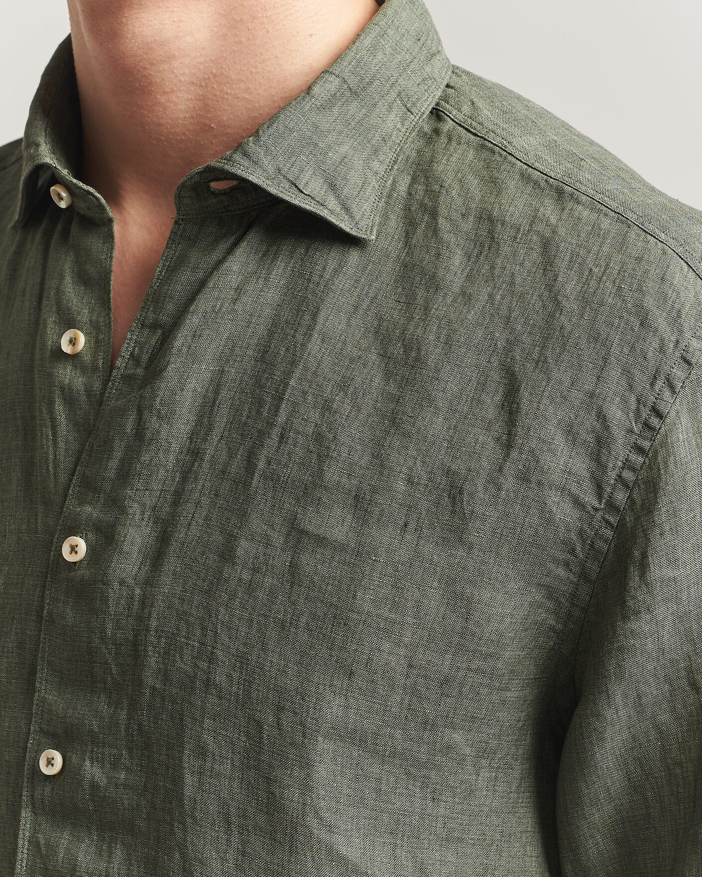 Homme | Chemises | Stenströms | Regular Fit Cut Away Linen Shirt Green