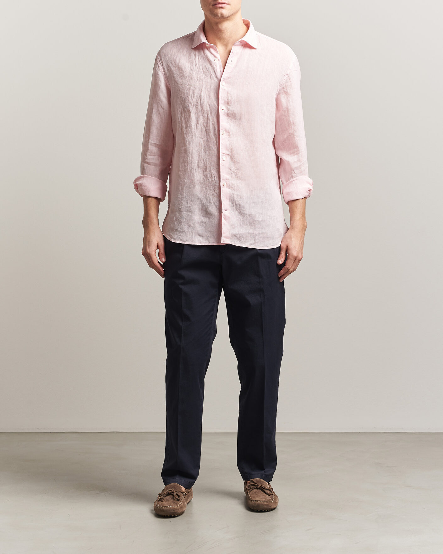 Homme | Chemises | Stenströms | Regular Fit Cut Away Linen Shirt Soft Pink