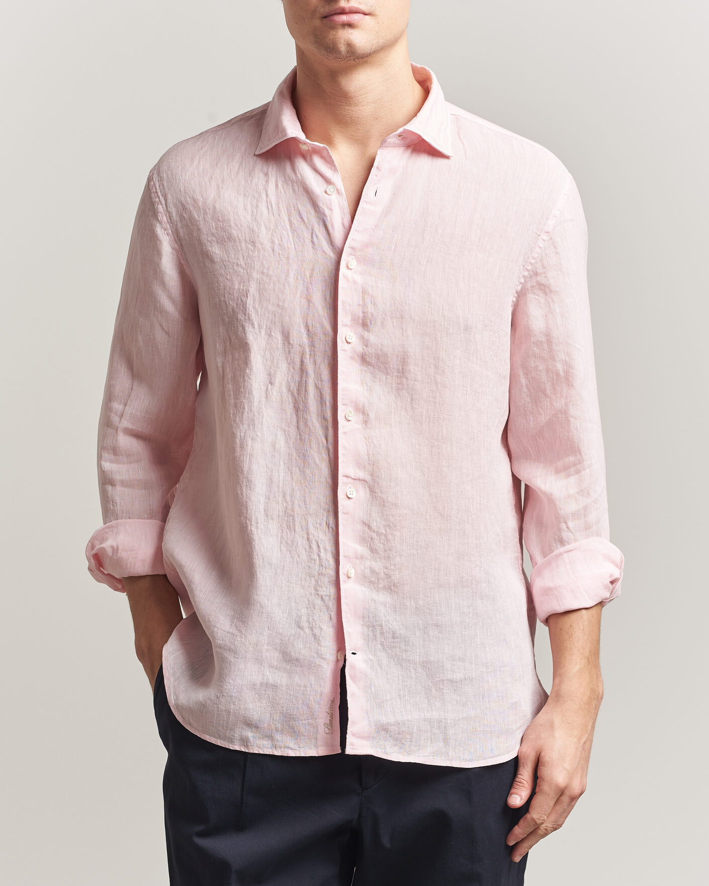 Homme | Chemises | Stenströms | Regular Fit Cut Away Linen Shirt Soft Pink