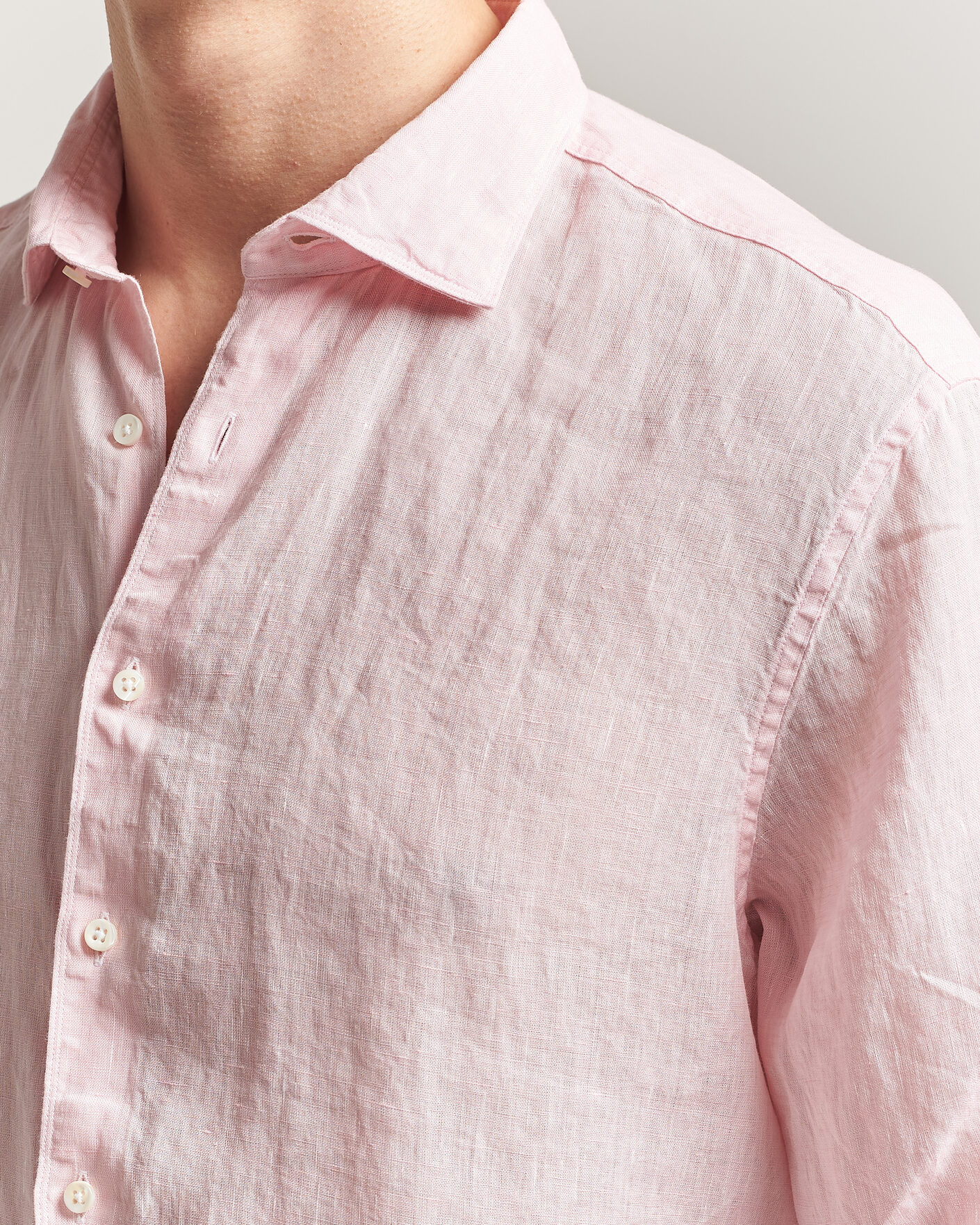 Homme | Chemises | Stenströms | Regular Fit Cut Away Linen Shirt Soft Pink