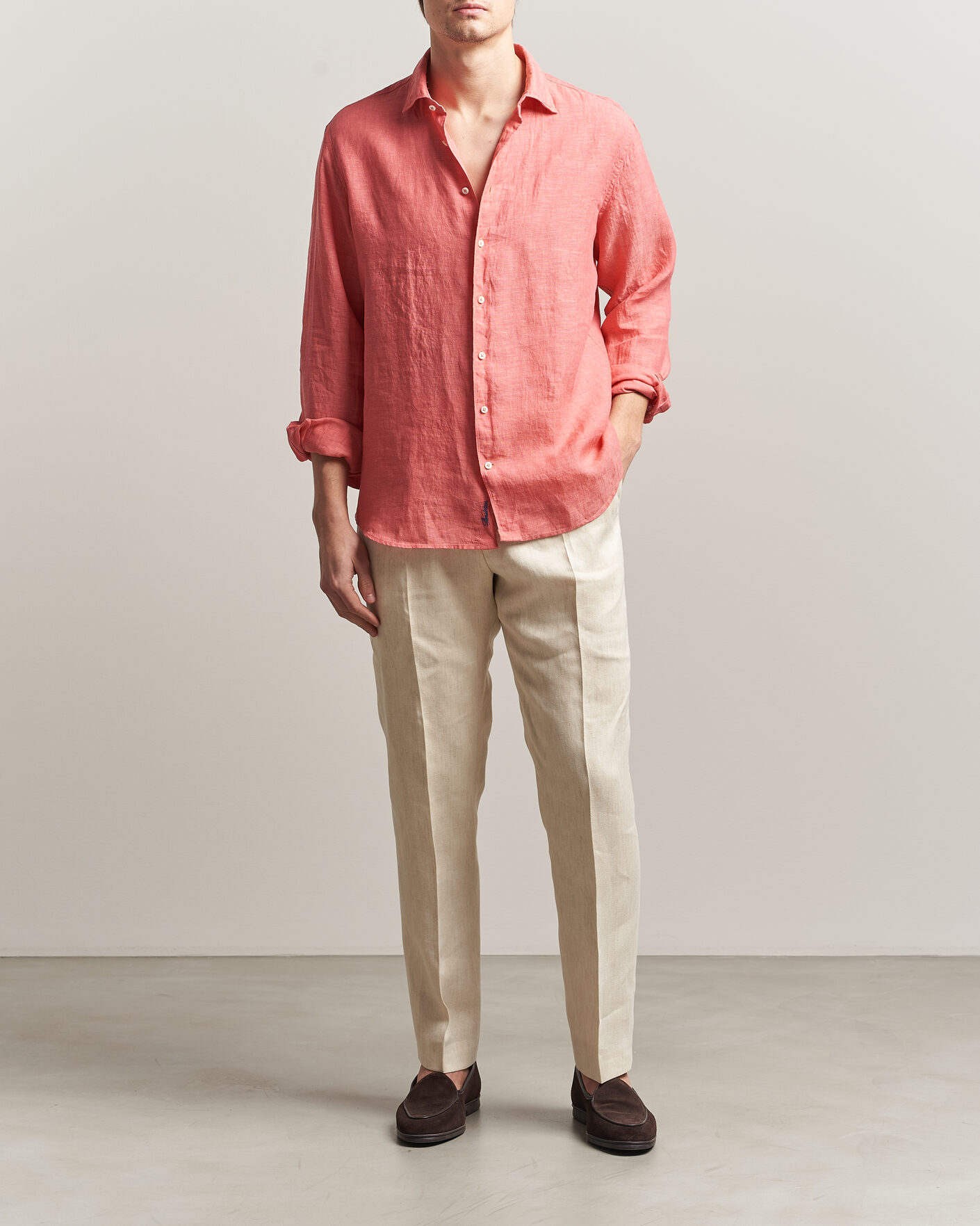 Homme | Chemises | Stenströms | Regular Fit Cut Away Linen Shirt Raspberry
