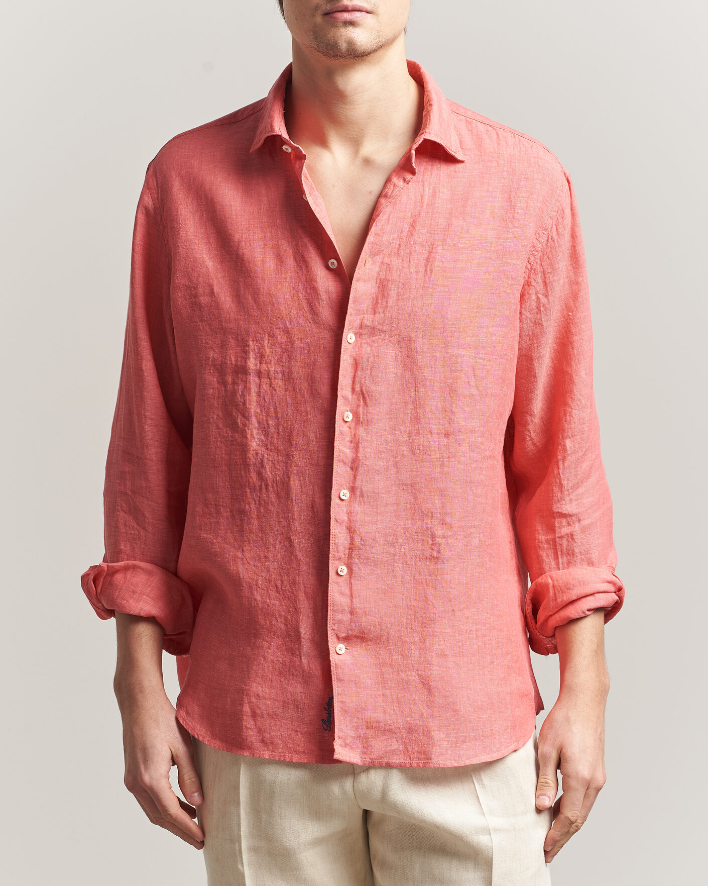 Homme | Chemises | Stenströms | Regular Fit Cut Away Linen Shirt Raspberry