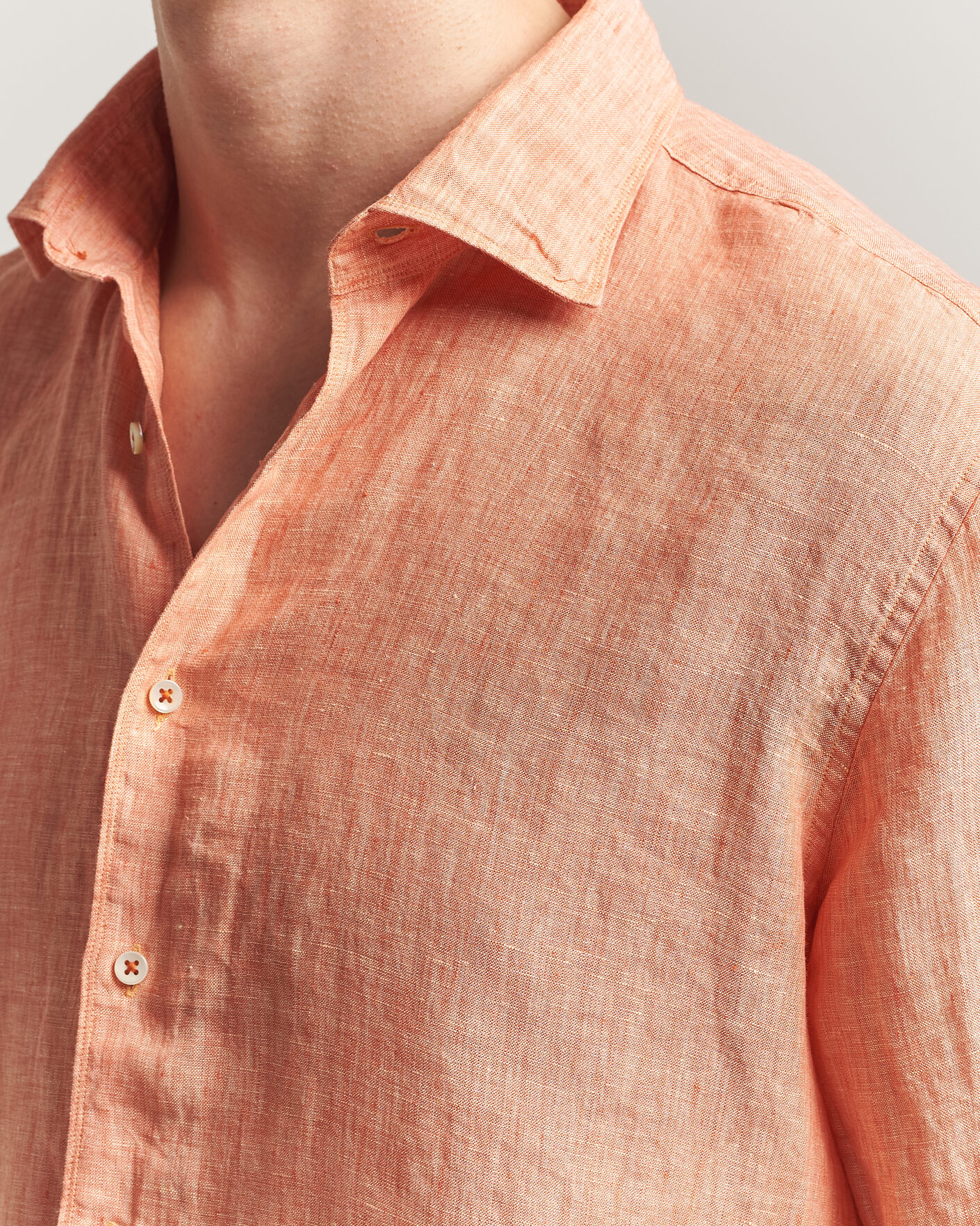Homme | Chemises | Stenströms | Regular Fit Cut Away Linen Shirt Orange