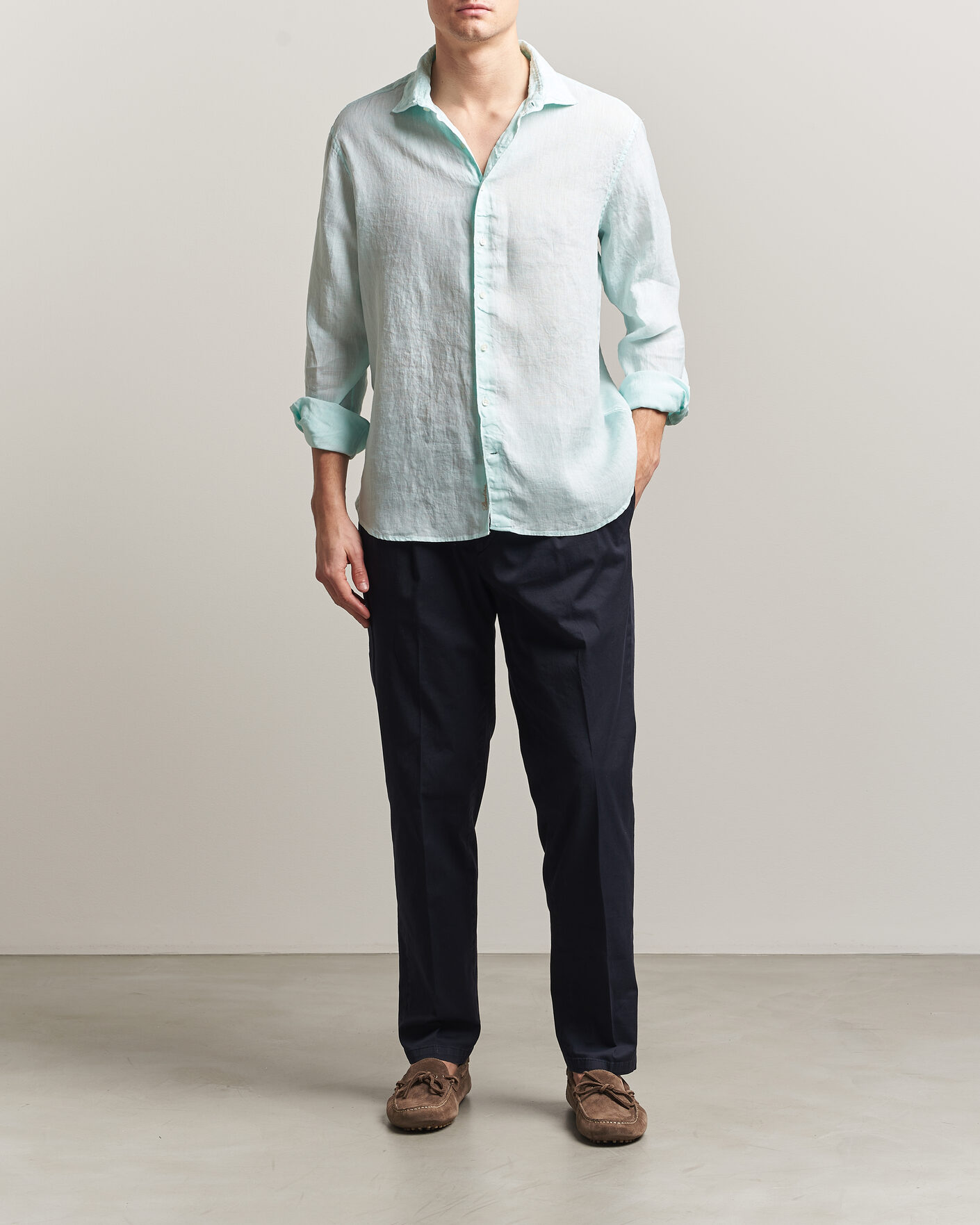Homme | Chemises | Stenströms | Regular Fit Cut Away Linen Shirt Mint