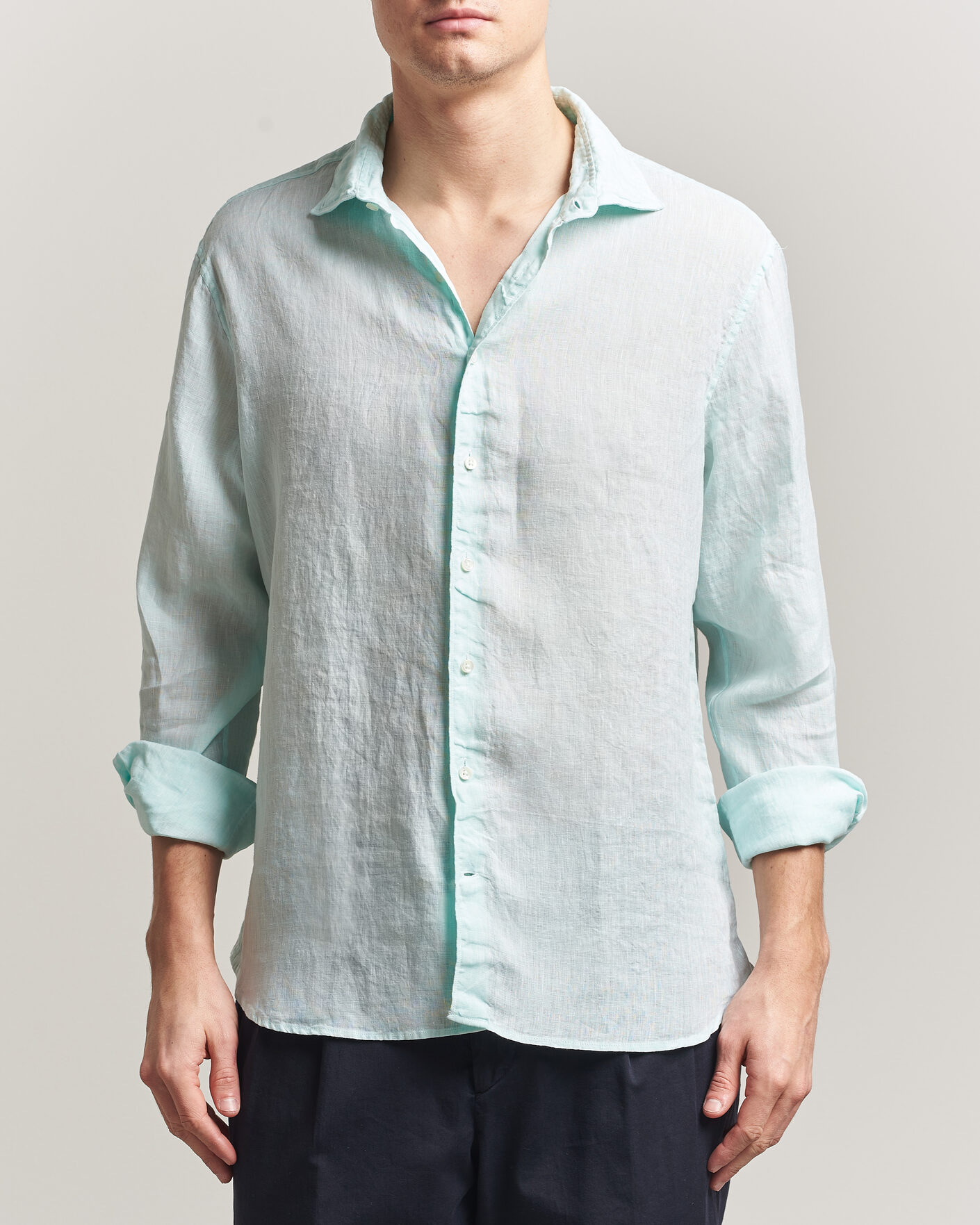 Homme | Chemises | Stenströms | Regular Fit Cut Away Linen Shirt Mint