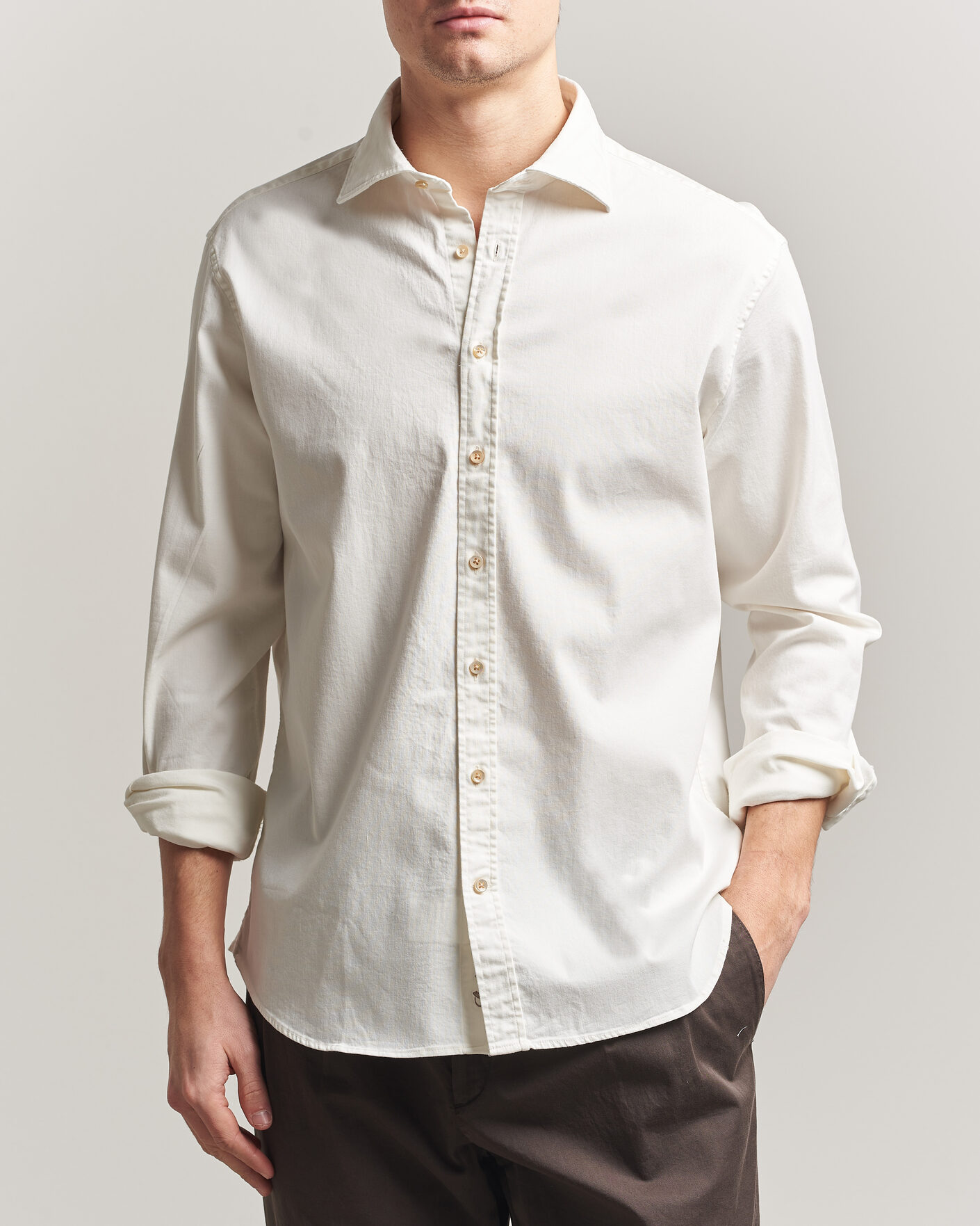 Homme | Chemises | Stenströms | Regular Fit Garment Washed Denim Shirt White