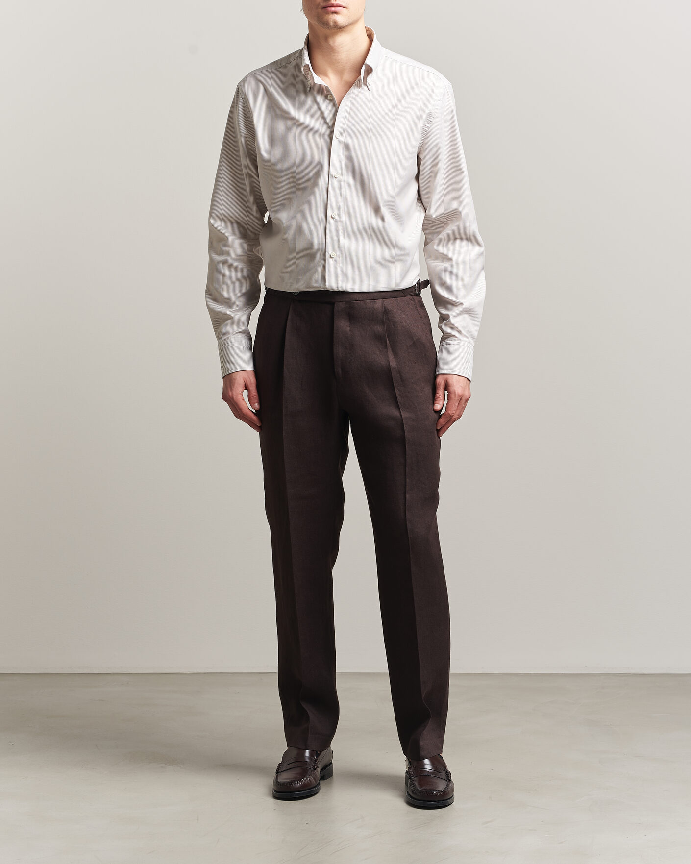 Homme | Chemises | Stenströms | Regular Fit Thin Striped Oxford Shirt Beige