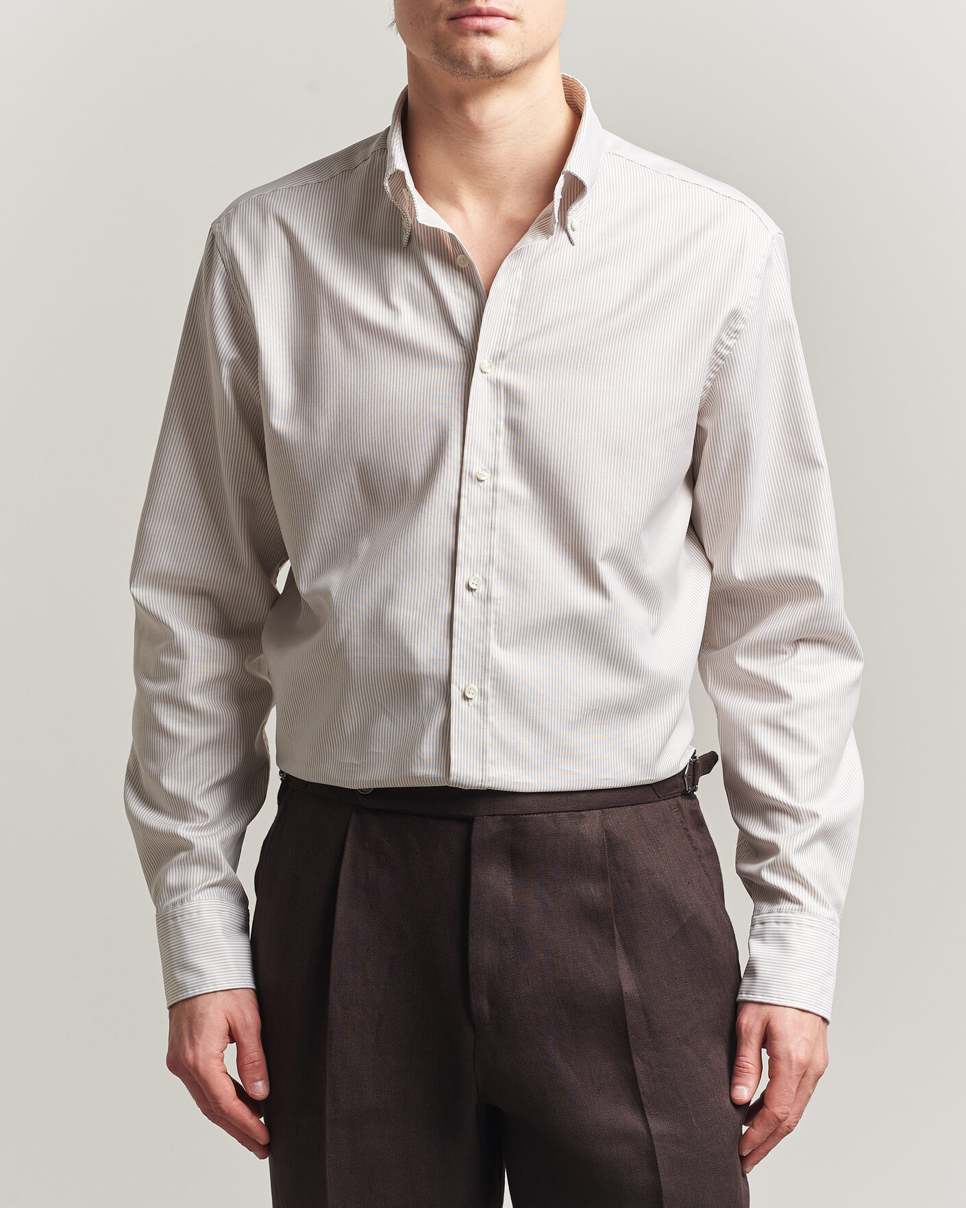 Homme | Chemises | Stenströms | Regular Fit Thin Striped Oxford Shirt Beige