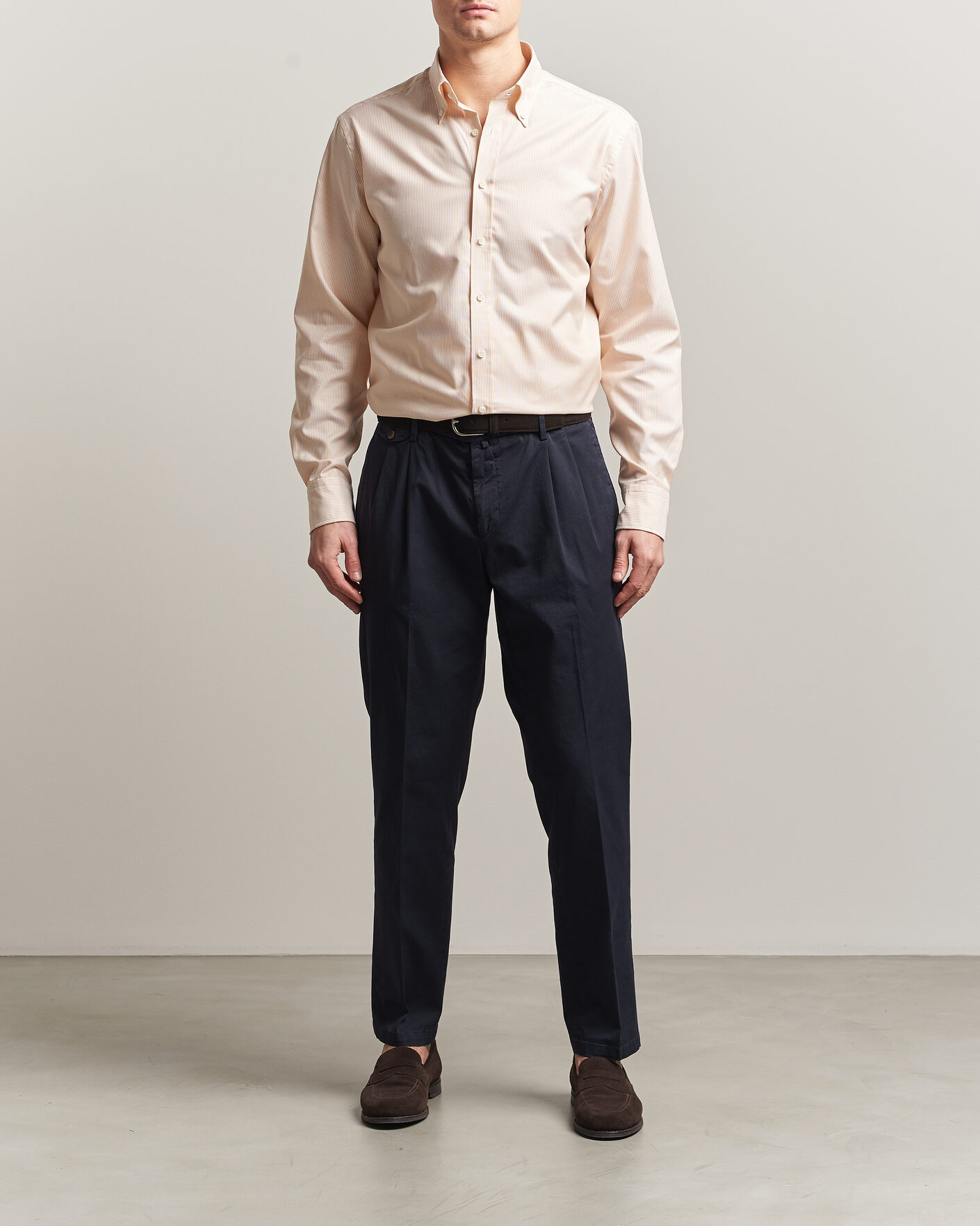 Homme | Chemises | Stenströms | Regular Fit Thin Striped Oxford Shirt Orange