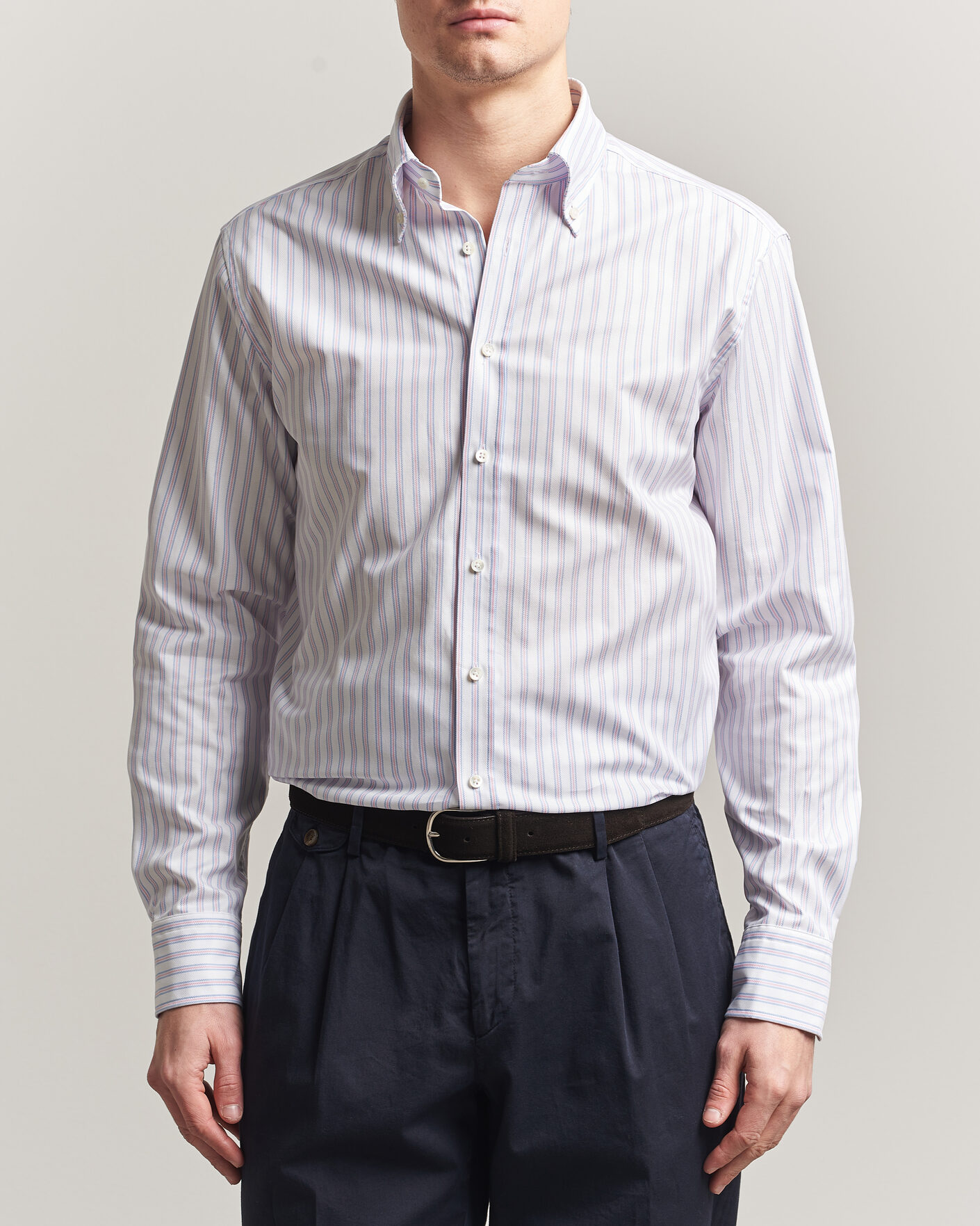 Homme | Chemises | Stenströms | Regular Fit Multi Striped Oxford Shirt Blue/Pink