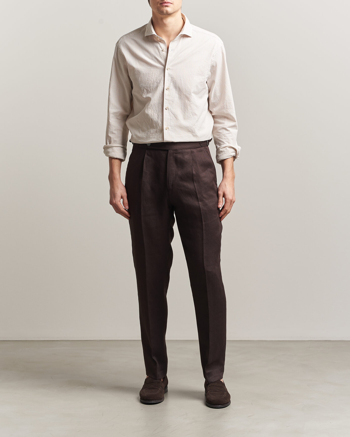 Homme | Chemises | Stenströms | Regular Fit Structured Stripe Shirt Beige
