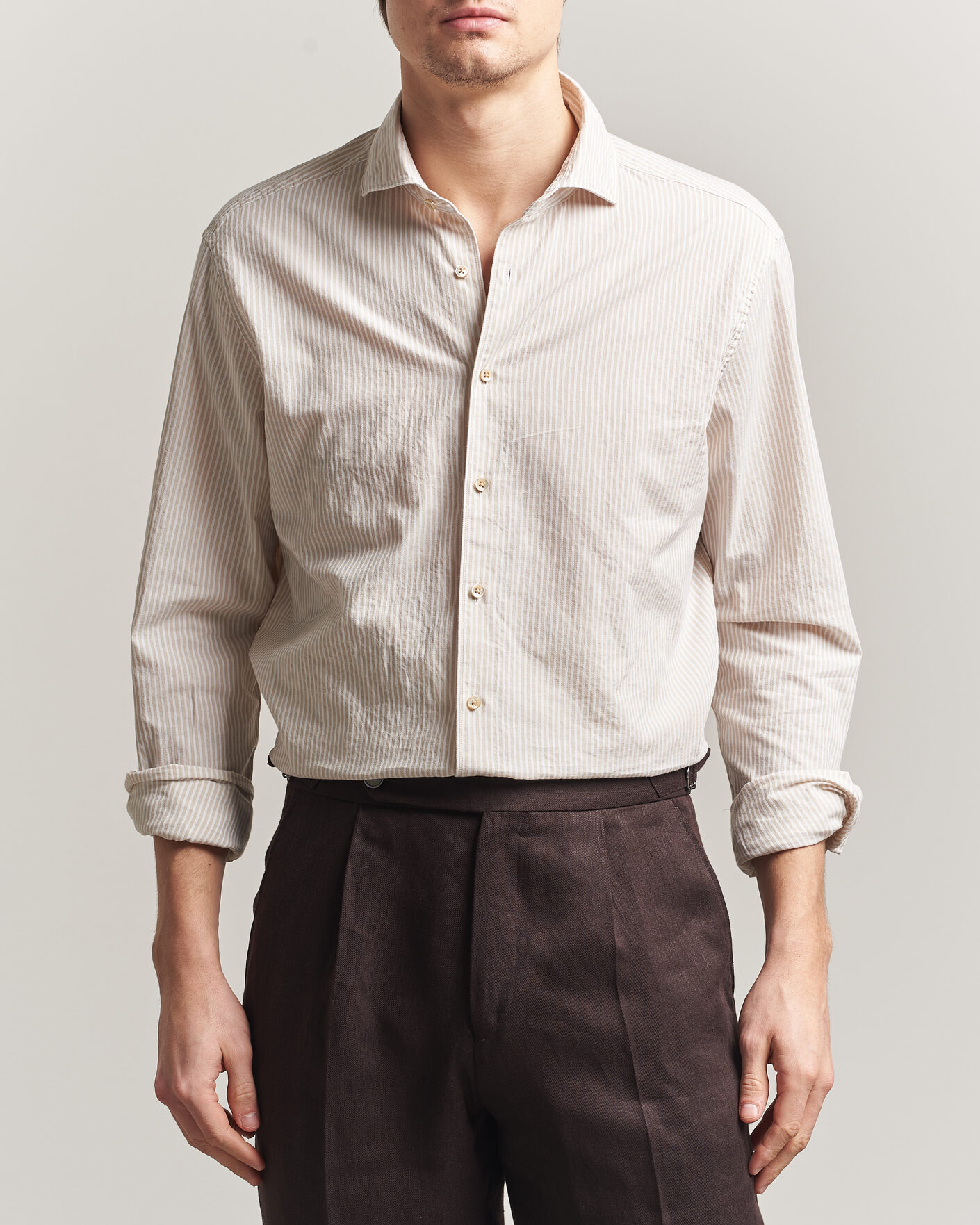 Homme | Chemises | Stenströms | Regular Fit Structured Stripe Shirt Beige