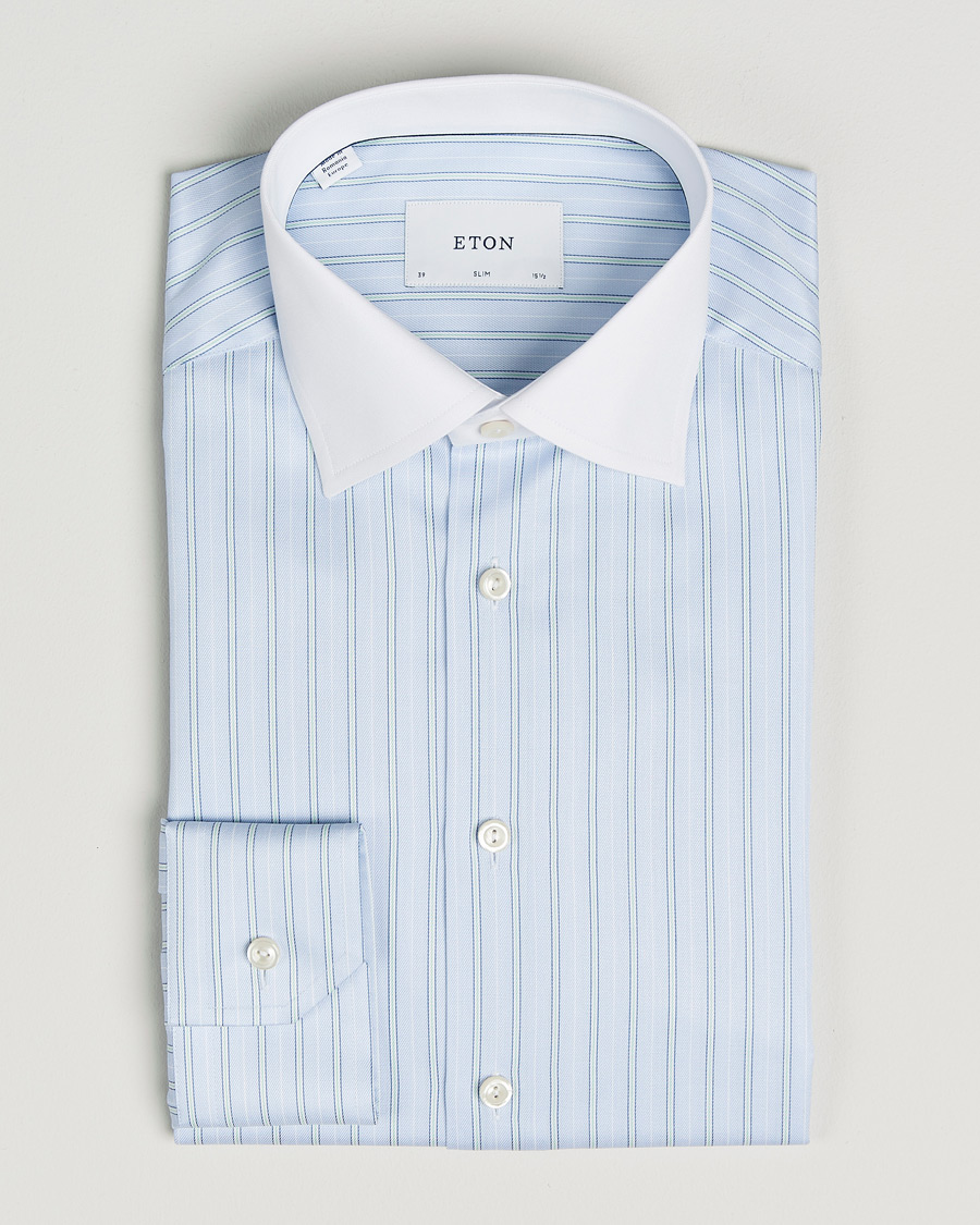 Homme | Chemises | Eton | Slim Fit Signature Twill Striped Shirt Light Blue
