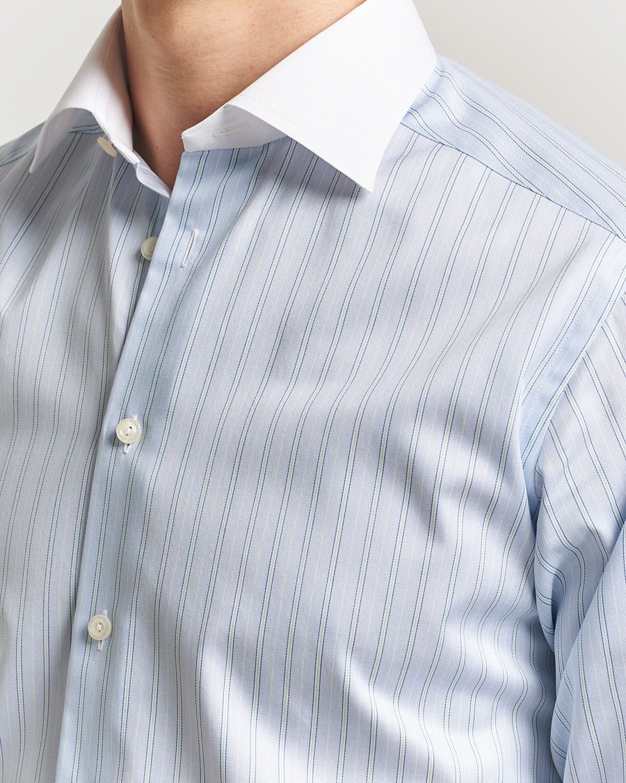 Homme | Chemises | Eton | Slim Fit Signature Twill Striped Shirt Light Blue