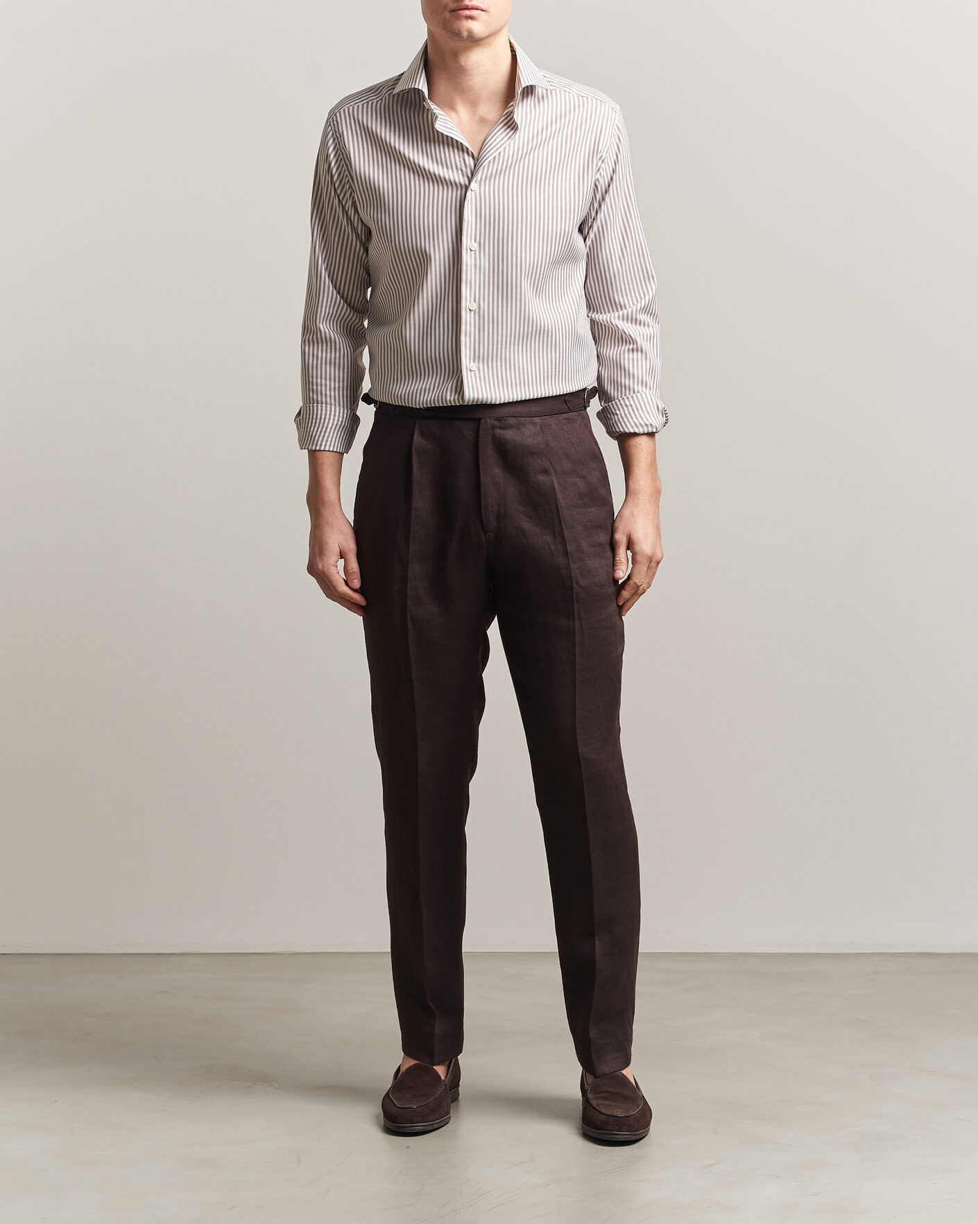 Homme | Chemises | Eton | Slim Fit Signature Oxford Striped Shirt Beige