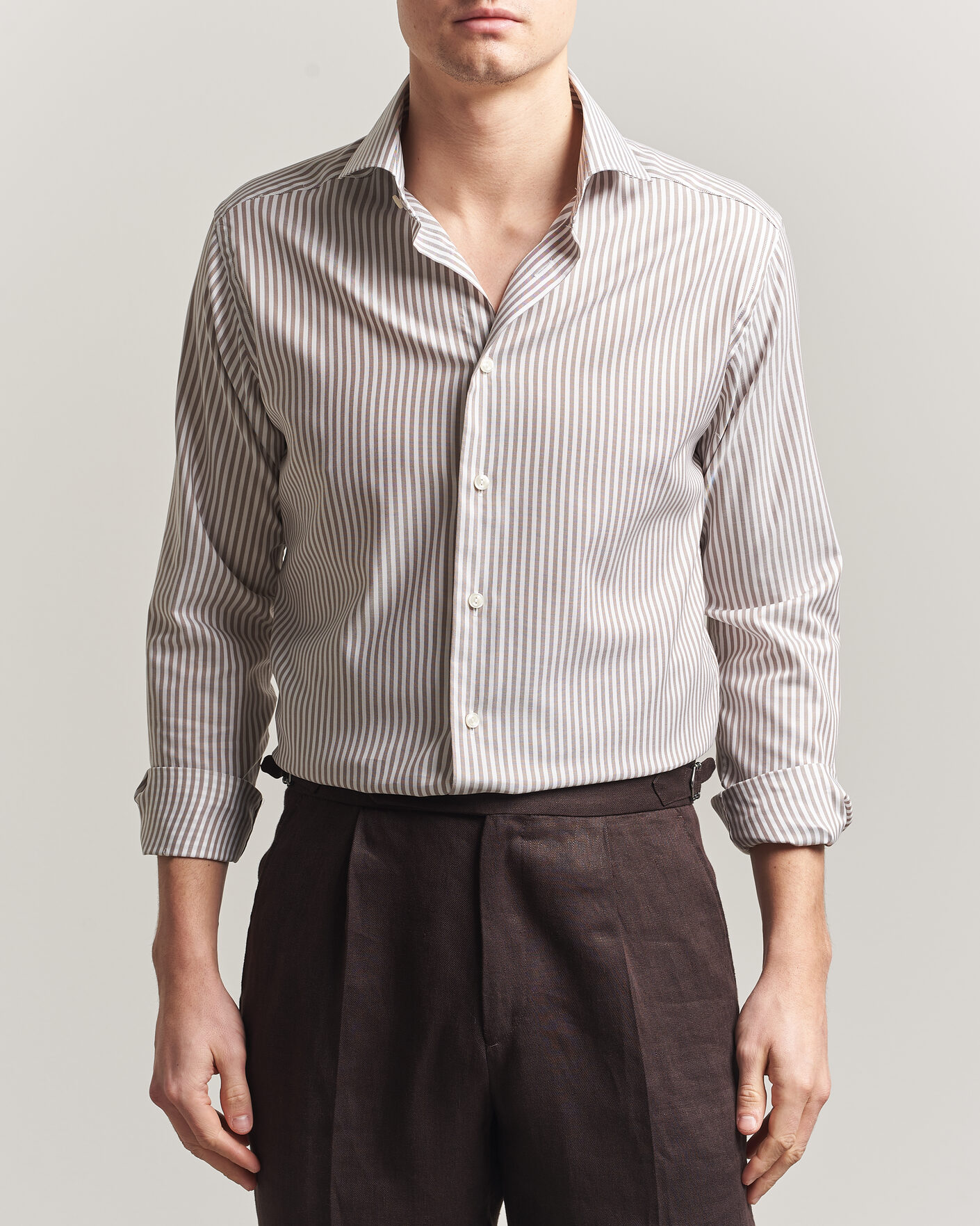 Homme | Chemises | Eton | Slim Fit Signature Oxford Striped Shirt Beige