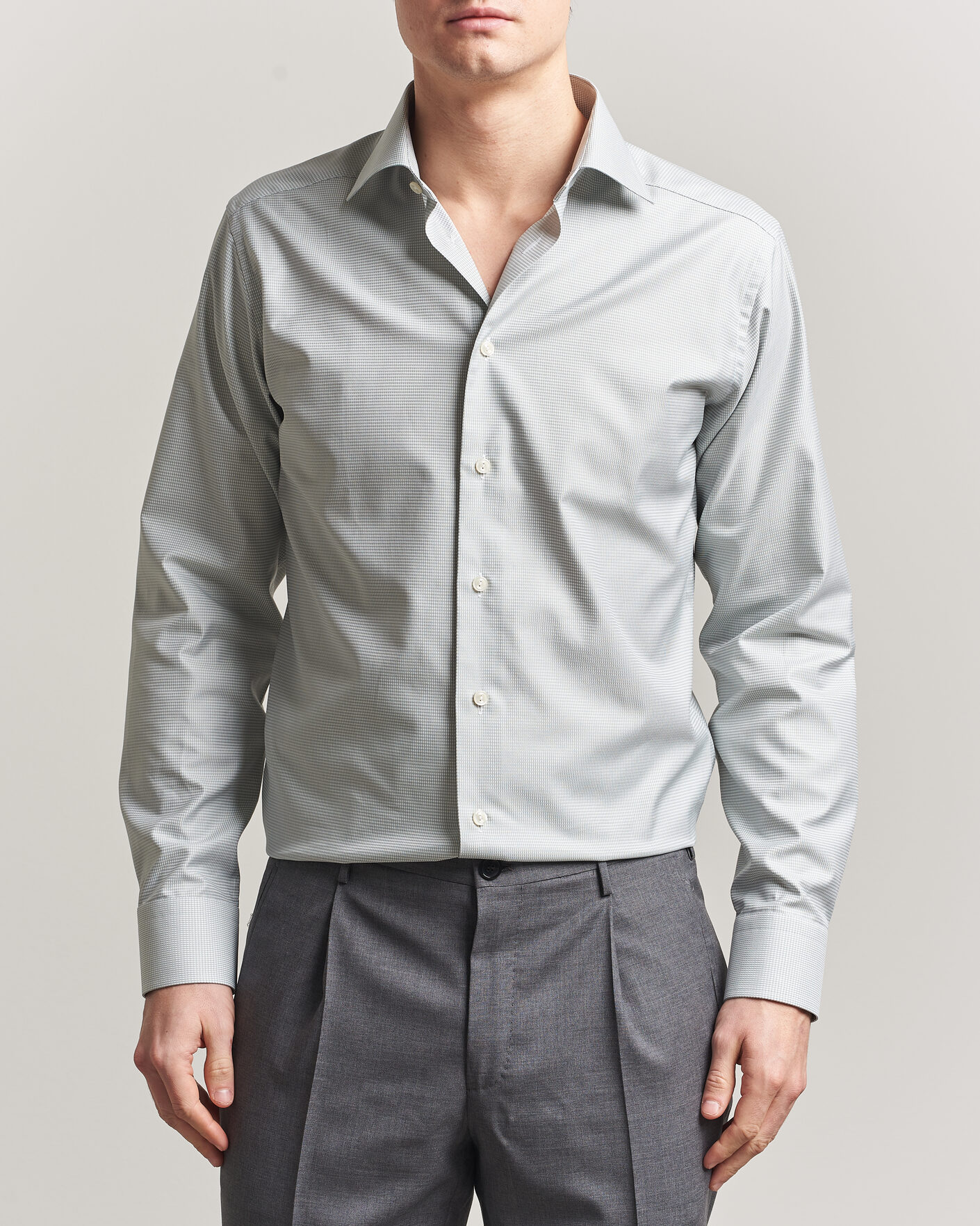 Homme | Chemises | Eton | Slim Fit Signature Twill Houndstooth Shirt Light Green