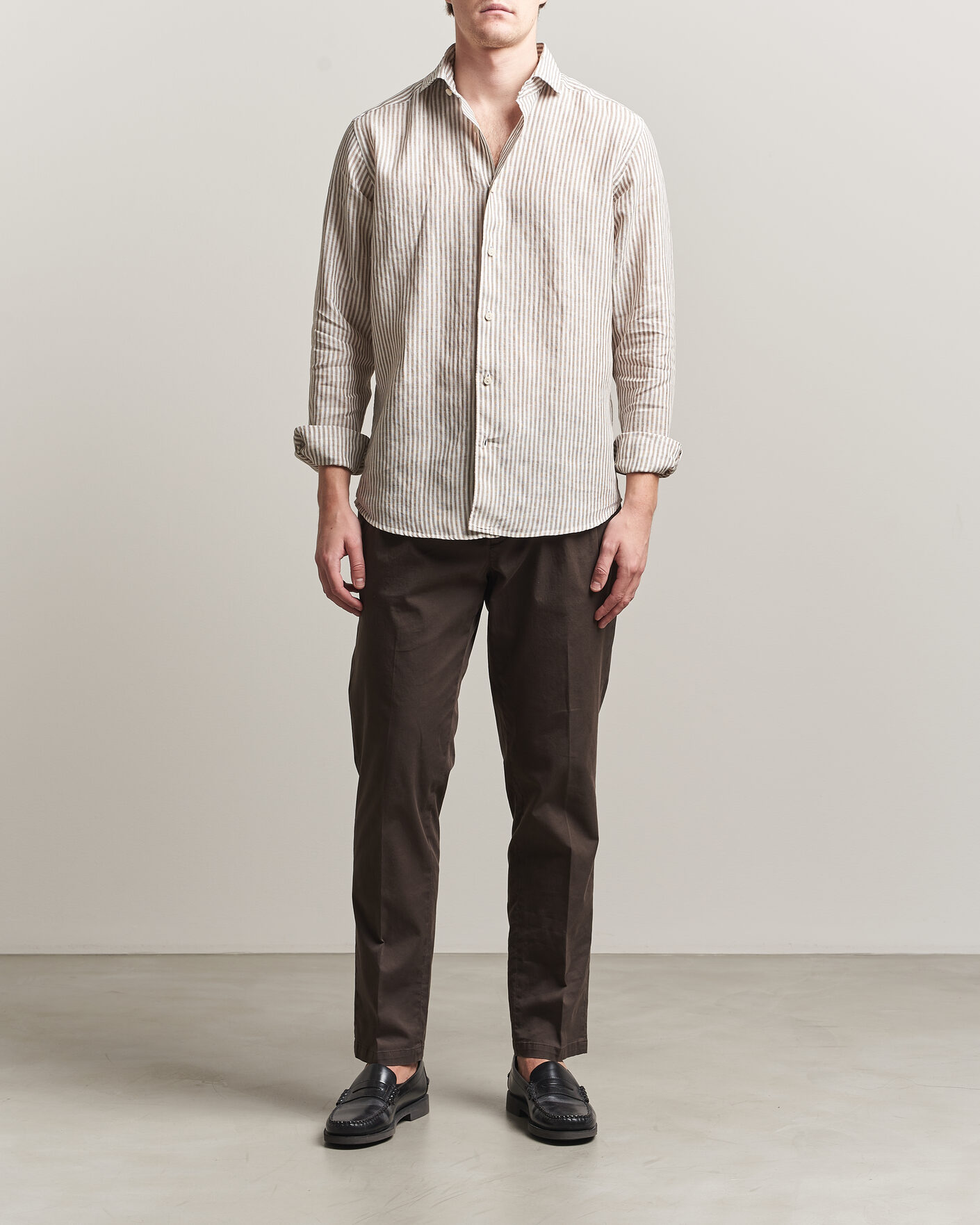 Homme | Chemises | Eton | Casual Fit Striped Linen Shirt Beige