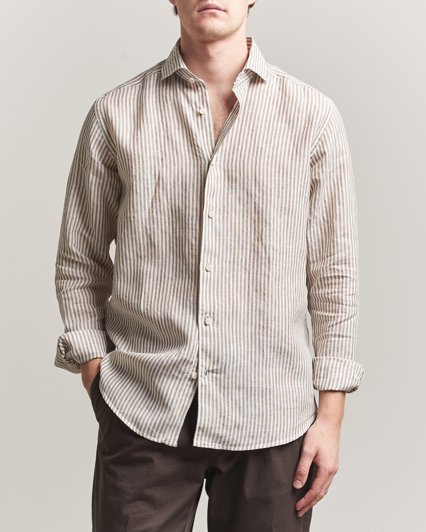 Homme | Chemises | Eton | Casual Fit Striped Linen Shirt Beige